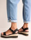 Espadrilles compensées à surpiqûres-Noir