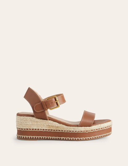 Espadrilles mit Keilabsatz und Ziernaht-Hellbraun