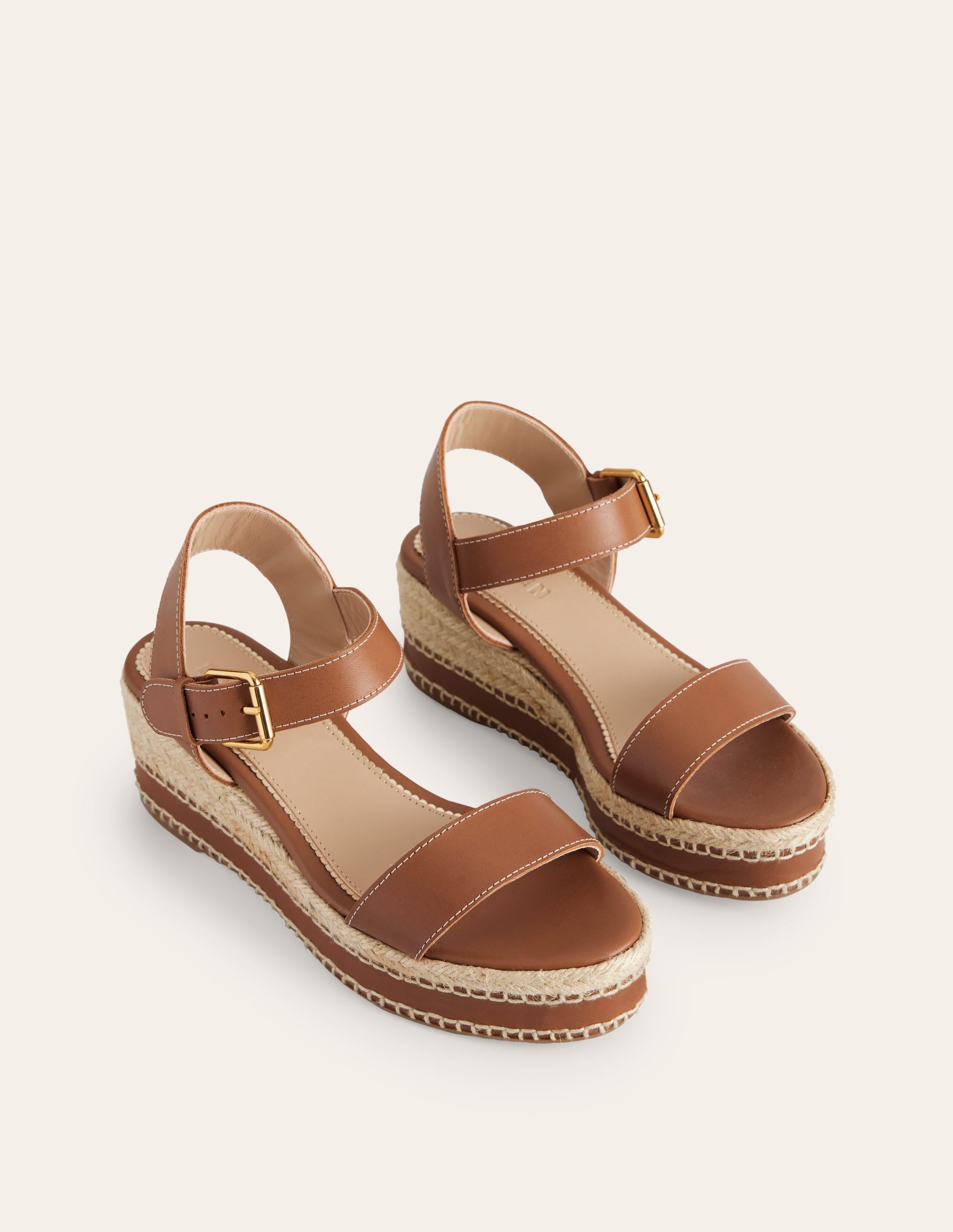 Espadrilles mit Keilabsatz und Ziernaht-Hellbraun - Image 3