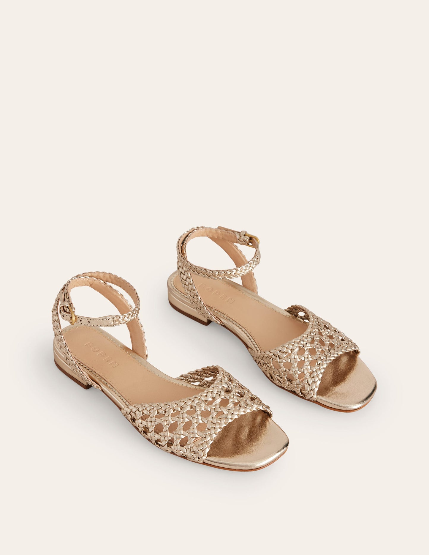 Woven Flat Sandals-Gold