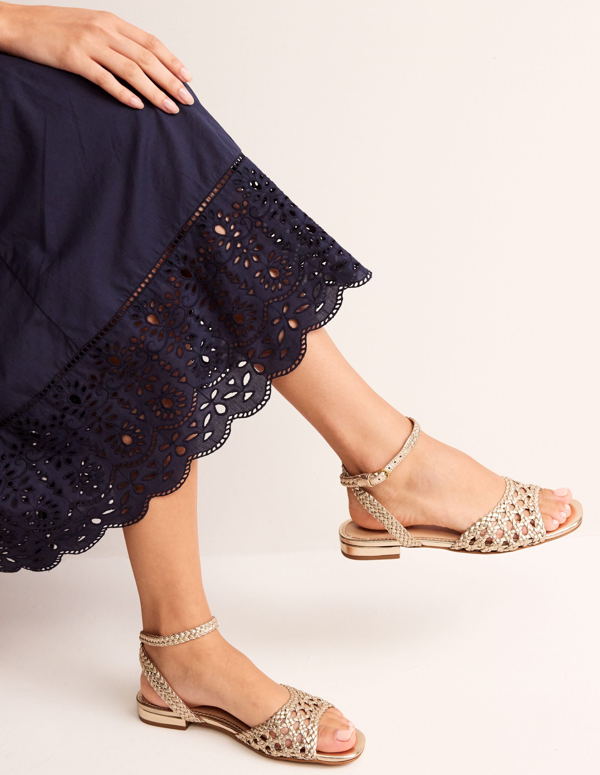 Woven Flat Sandals-Gold - Image 1