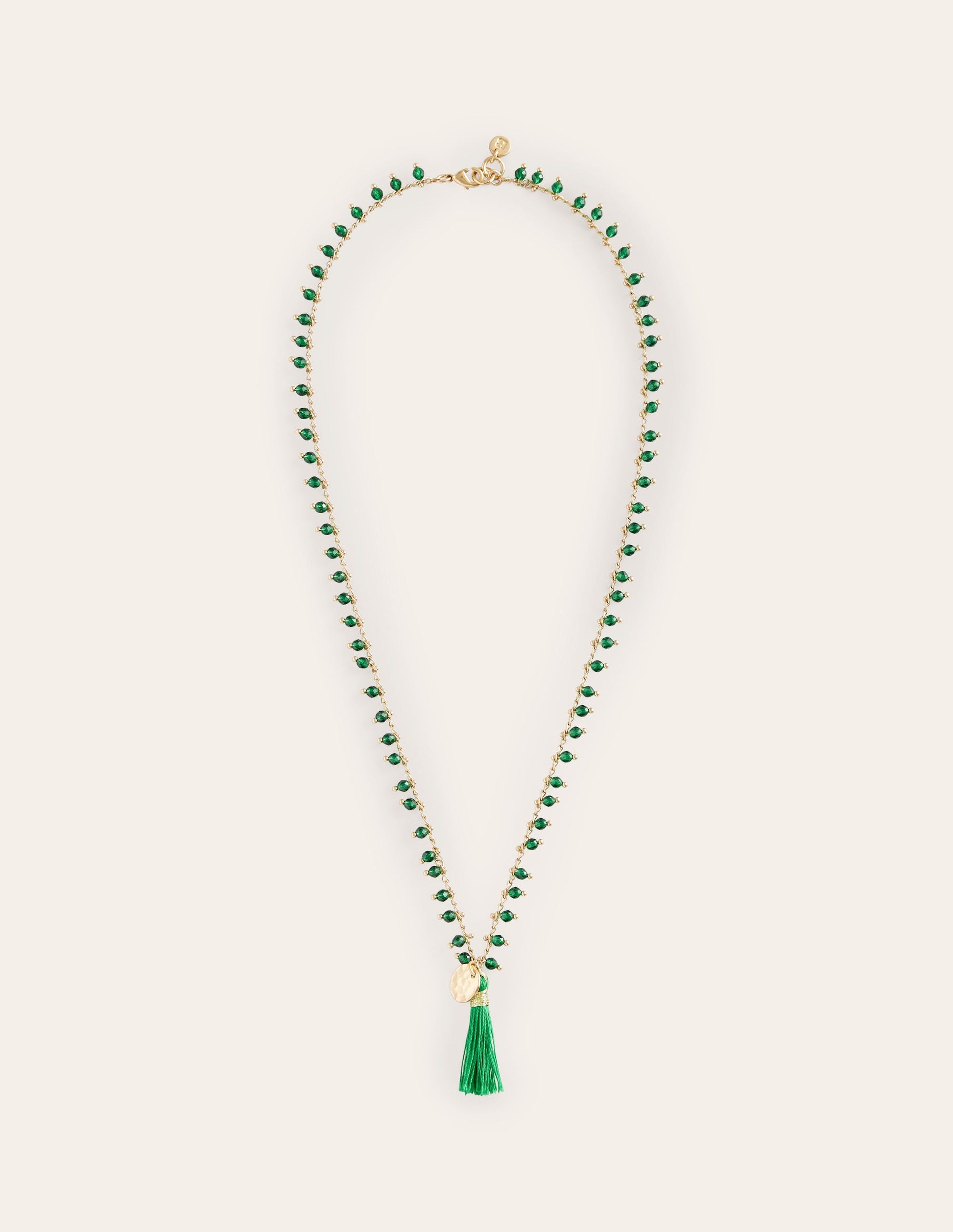 Beaded Tassel Necklace-Green-1