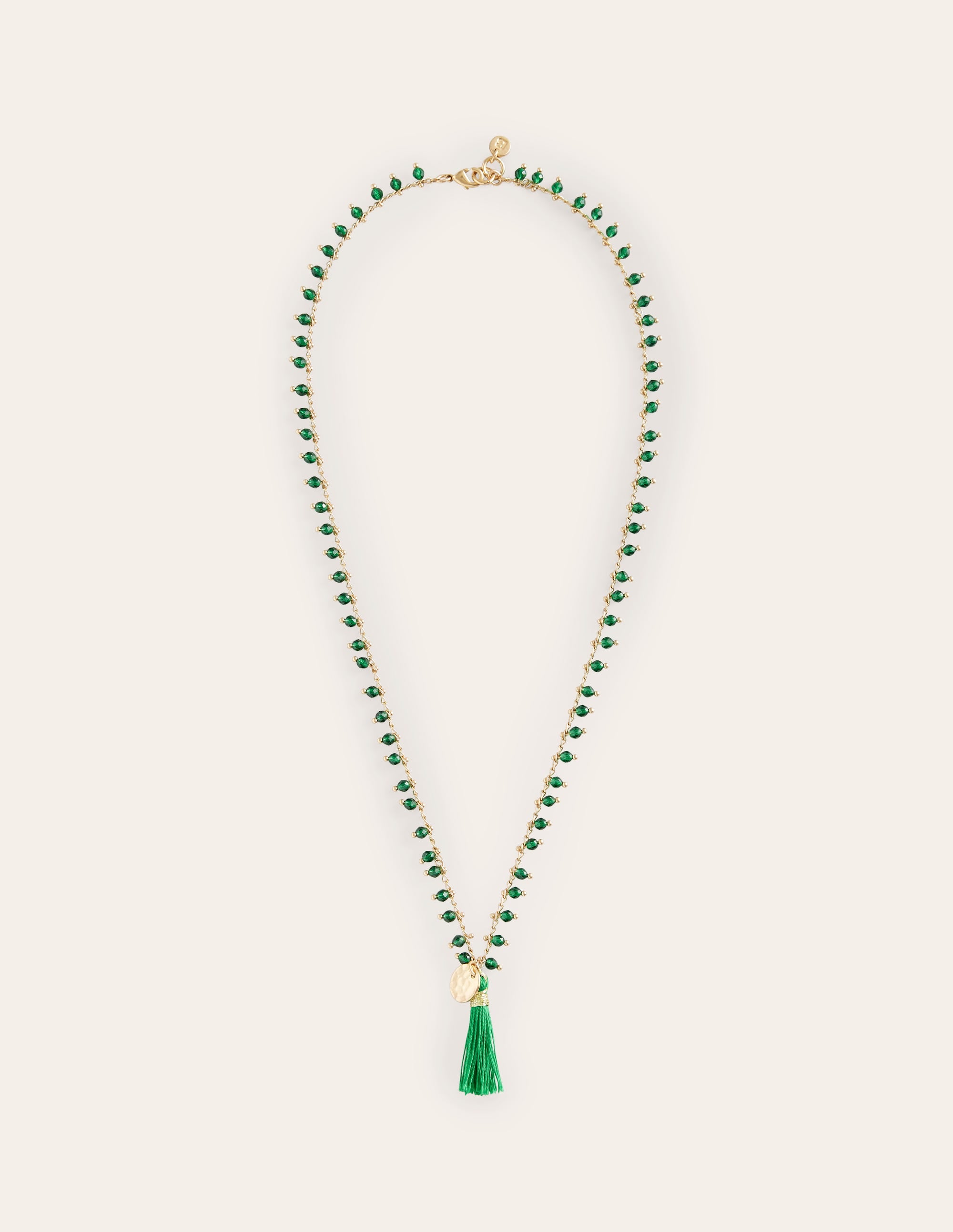 Beaded Tassel Necklace-Green - Image 1