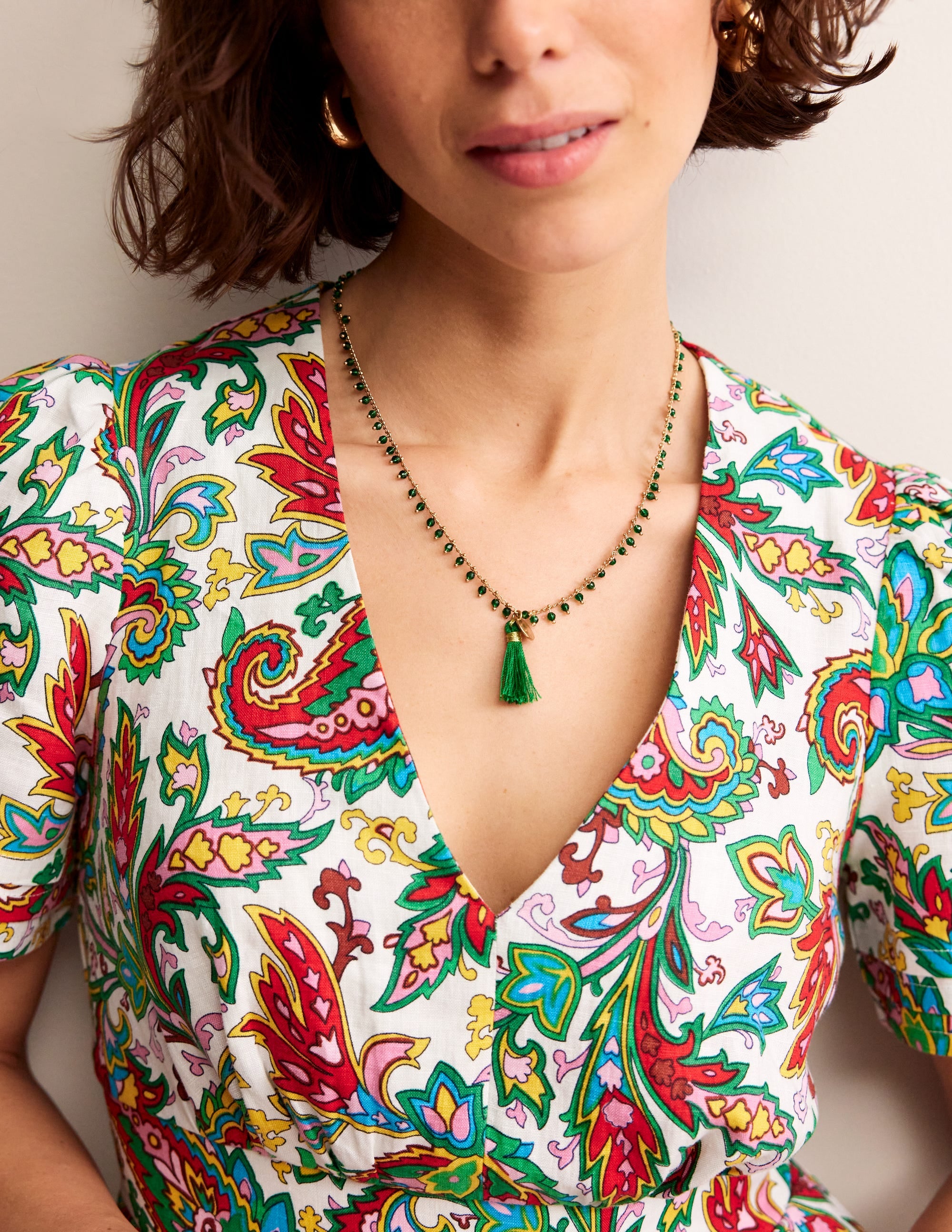 Beaded Tassel Necklace-Green - Image 2