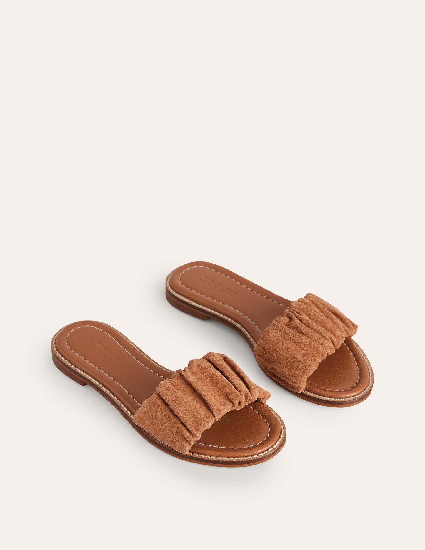 Ruched Flat Sandals-Tan