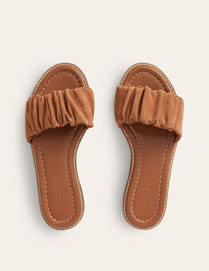 Ruched Flat Sandals-Tan