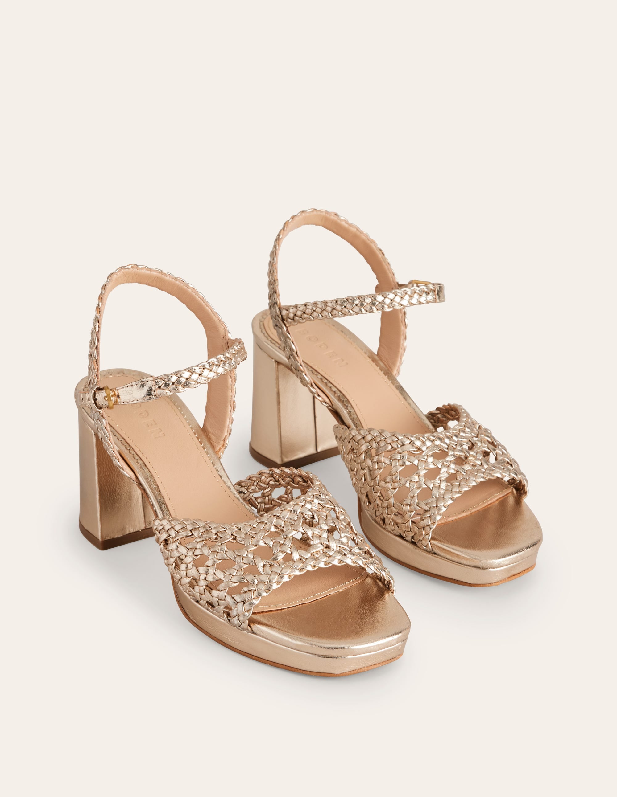 Geflochtene Plateausandalen-Gold Metallic-Leder - Image 3