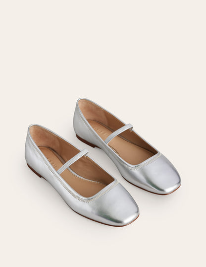 Mary-Jane-Ballerinas-Silber-Metallic