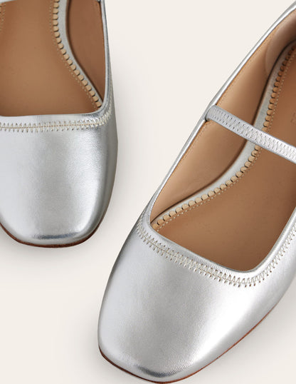 Mary-Jane-Ballerinas-Silber-Metallic