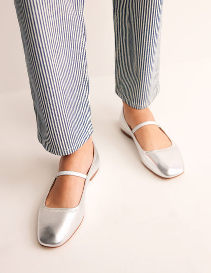 Mary-Jane-Ballerinas-Silber-Metallic