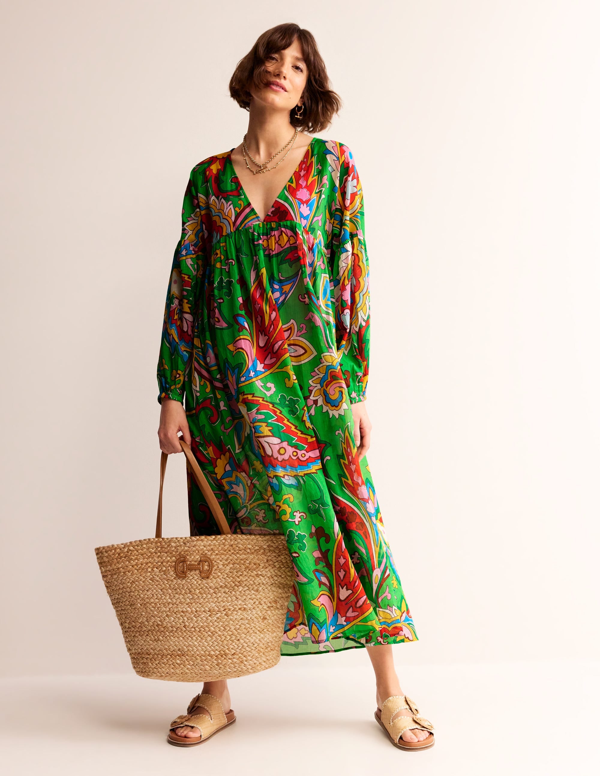 Sarah Maxi Kaftan Dress-Green, Rose Blush - Image 2