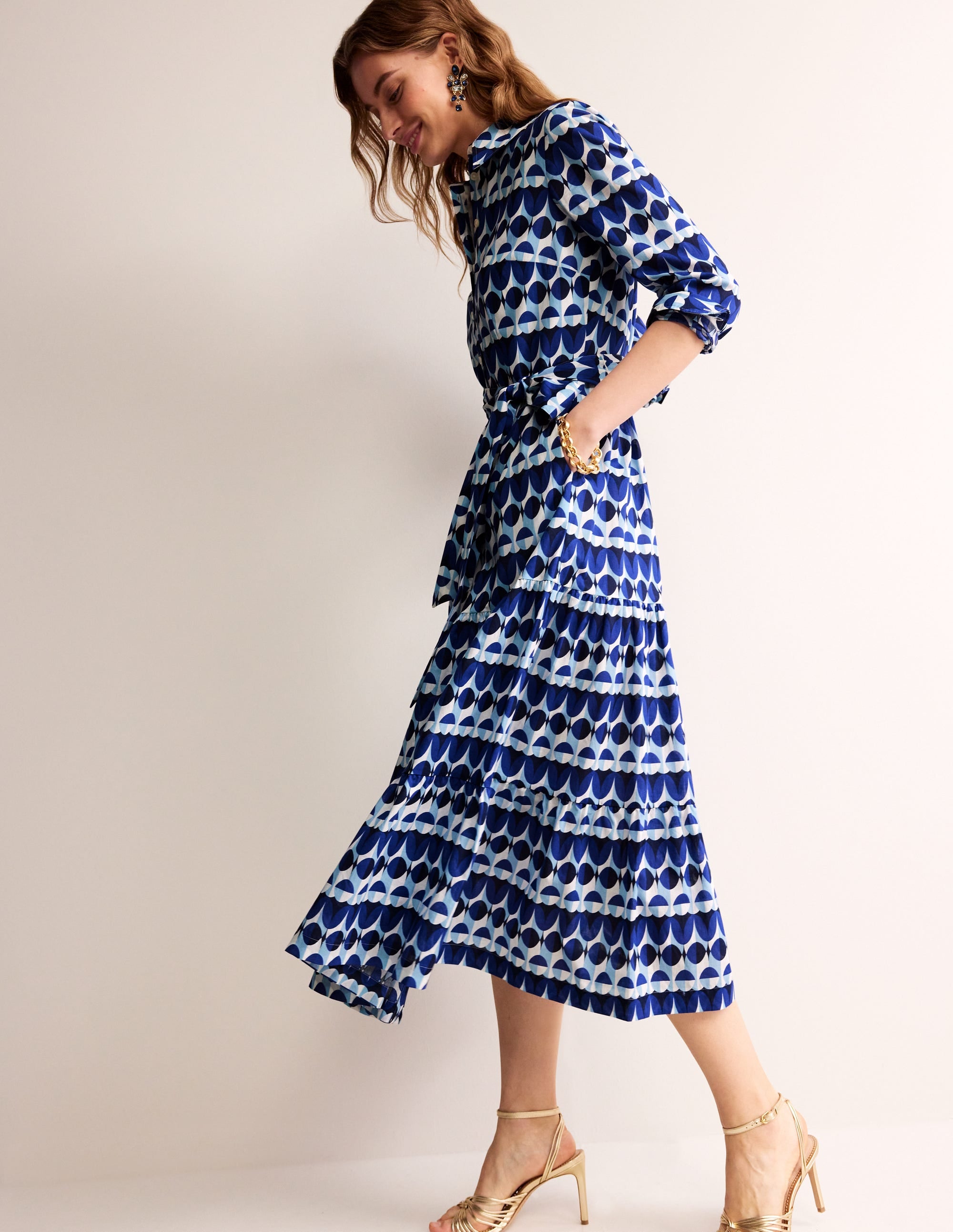 Flo Midi-Hemdblusenkleid aus Baumwolle-Blau, Abstrakte Illusion - Image 1