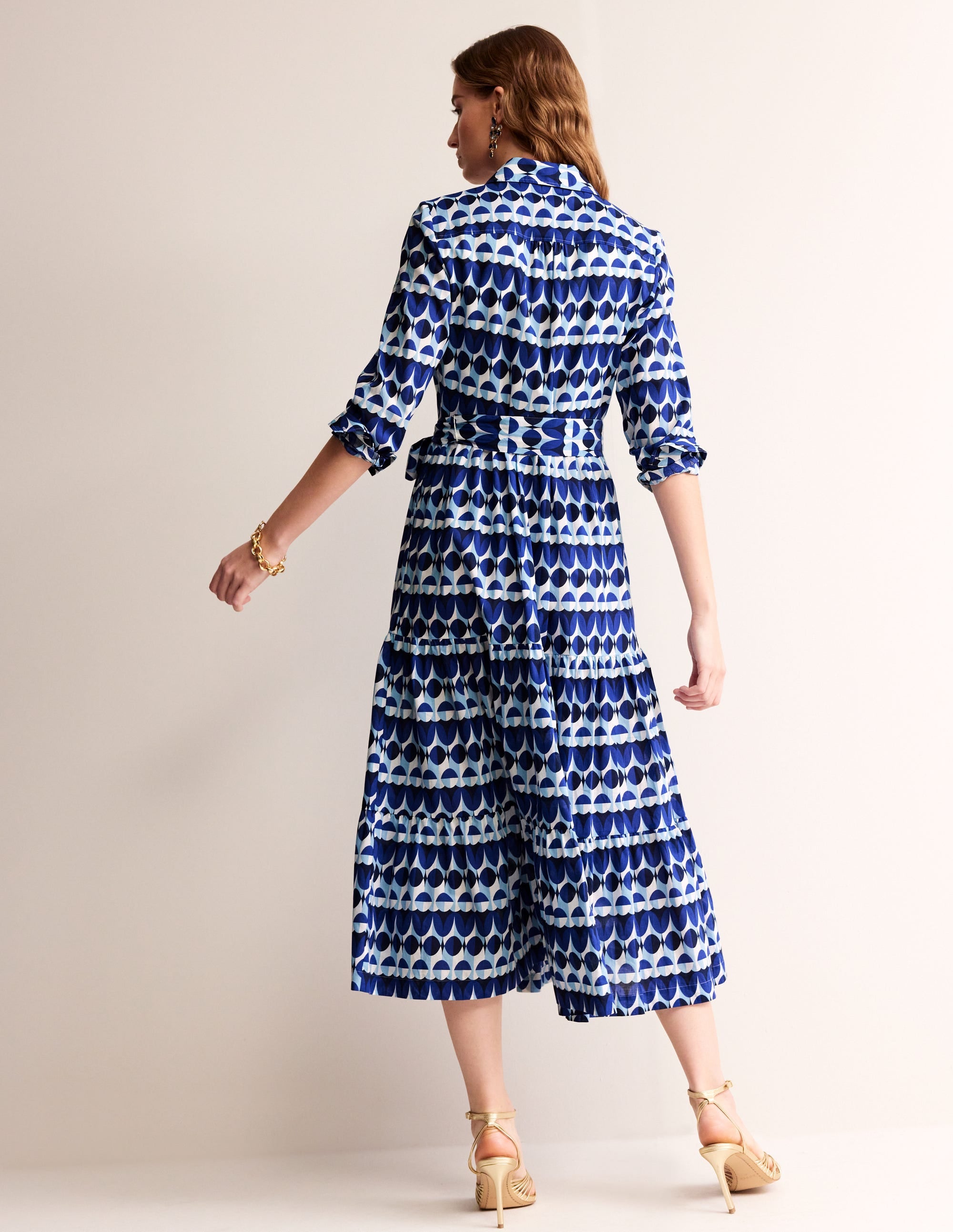 Flo Midi-Hemdblusenkleid aus Baumwolle-Blau, Abstrakte Illusion - Image 4