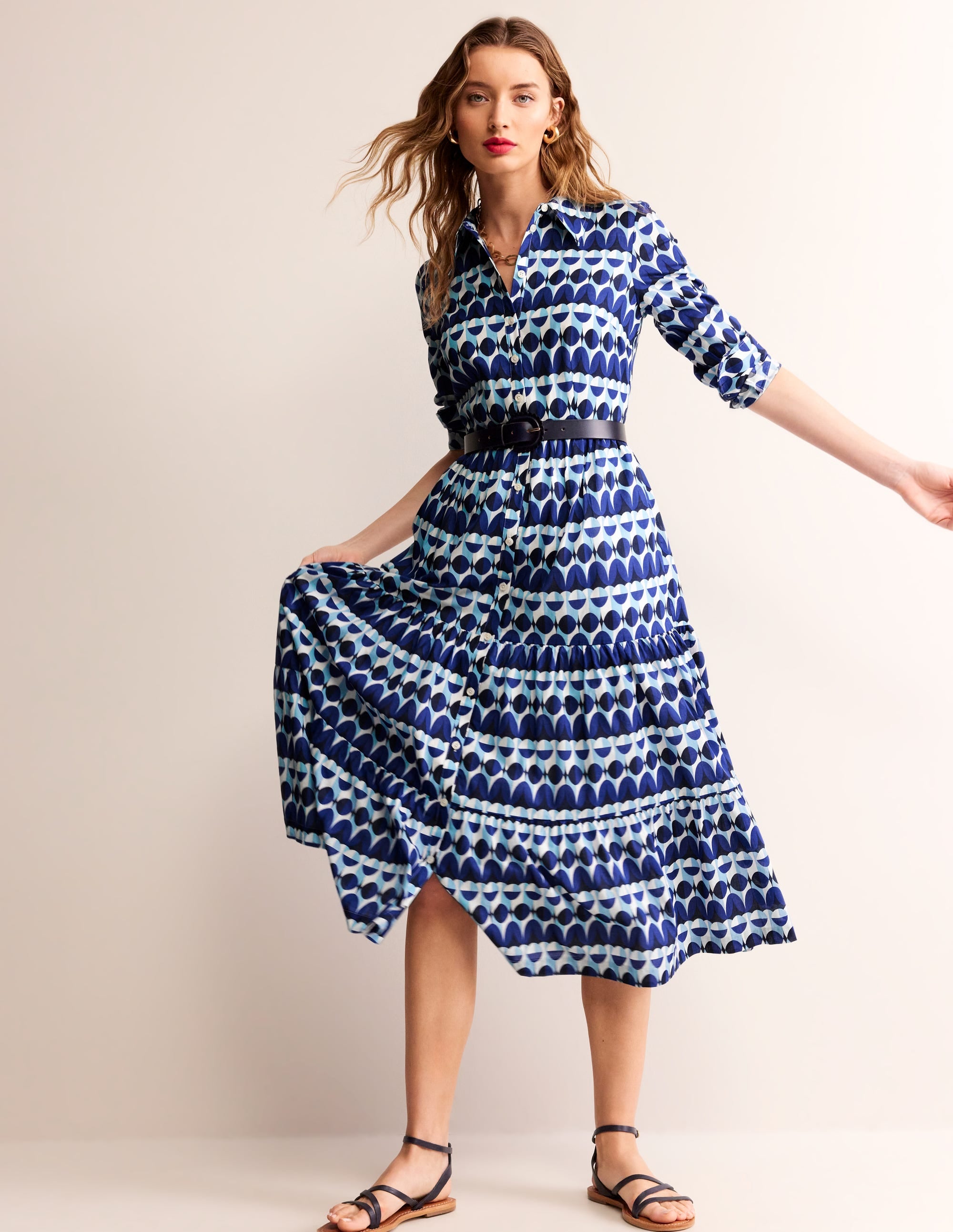 Flo Midi-Hemdblusenkleid aus Baumwolle-Blau, Abstrakte Illusion - Image 5