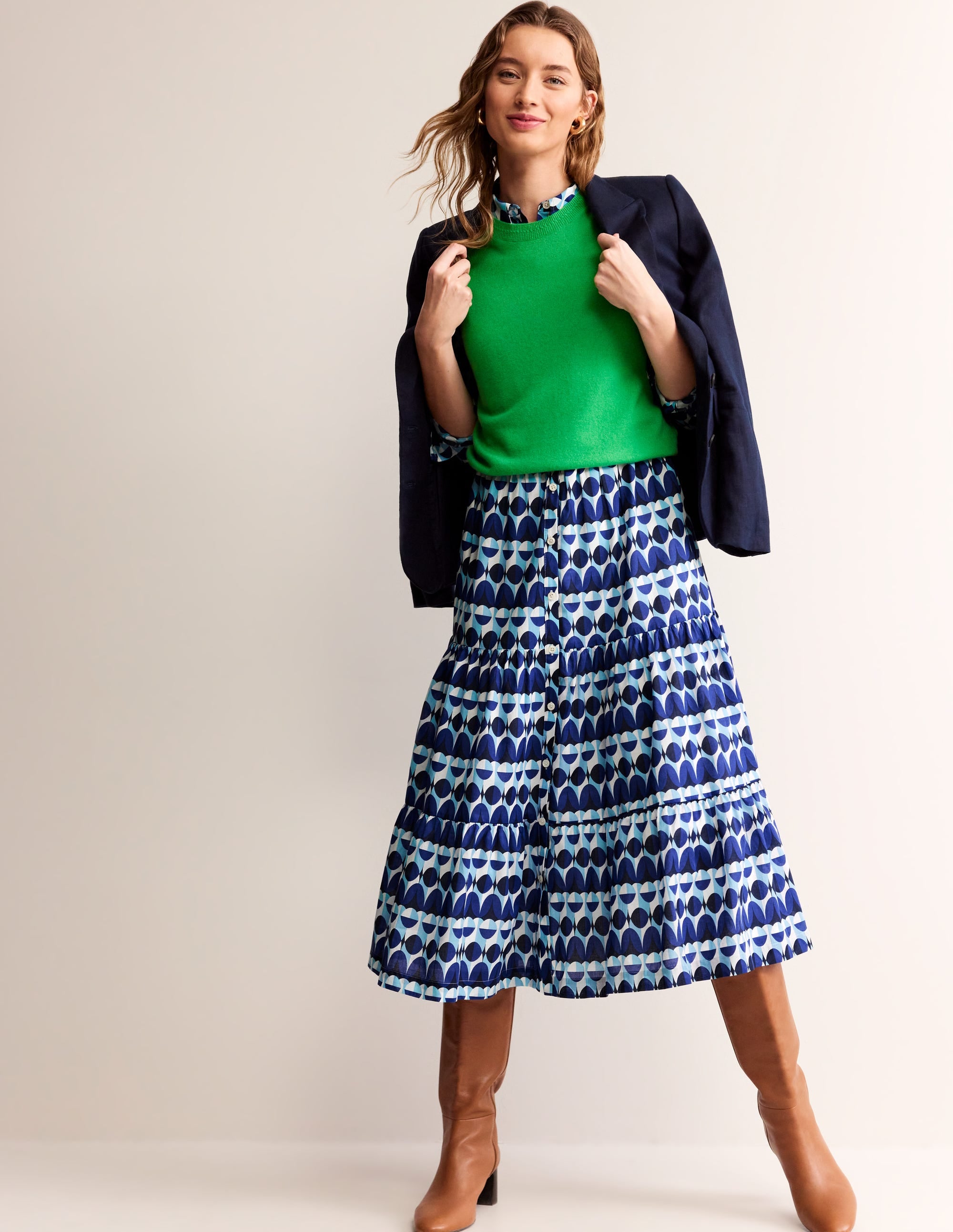 Flo Midi-Hemdblusenkleid aus Baumwolle-Blau, Abstrakte Illusion - Image 6