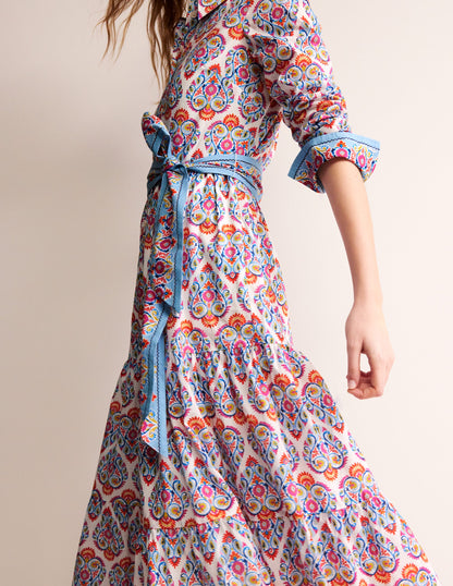 Flo Midi-Hemdblusenkleid aus Baumwolle-Hellblau, Flora-Stempel-2