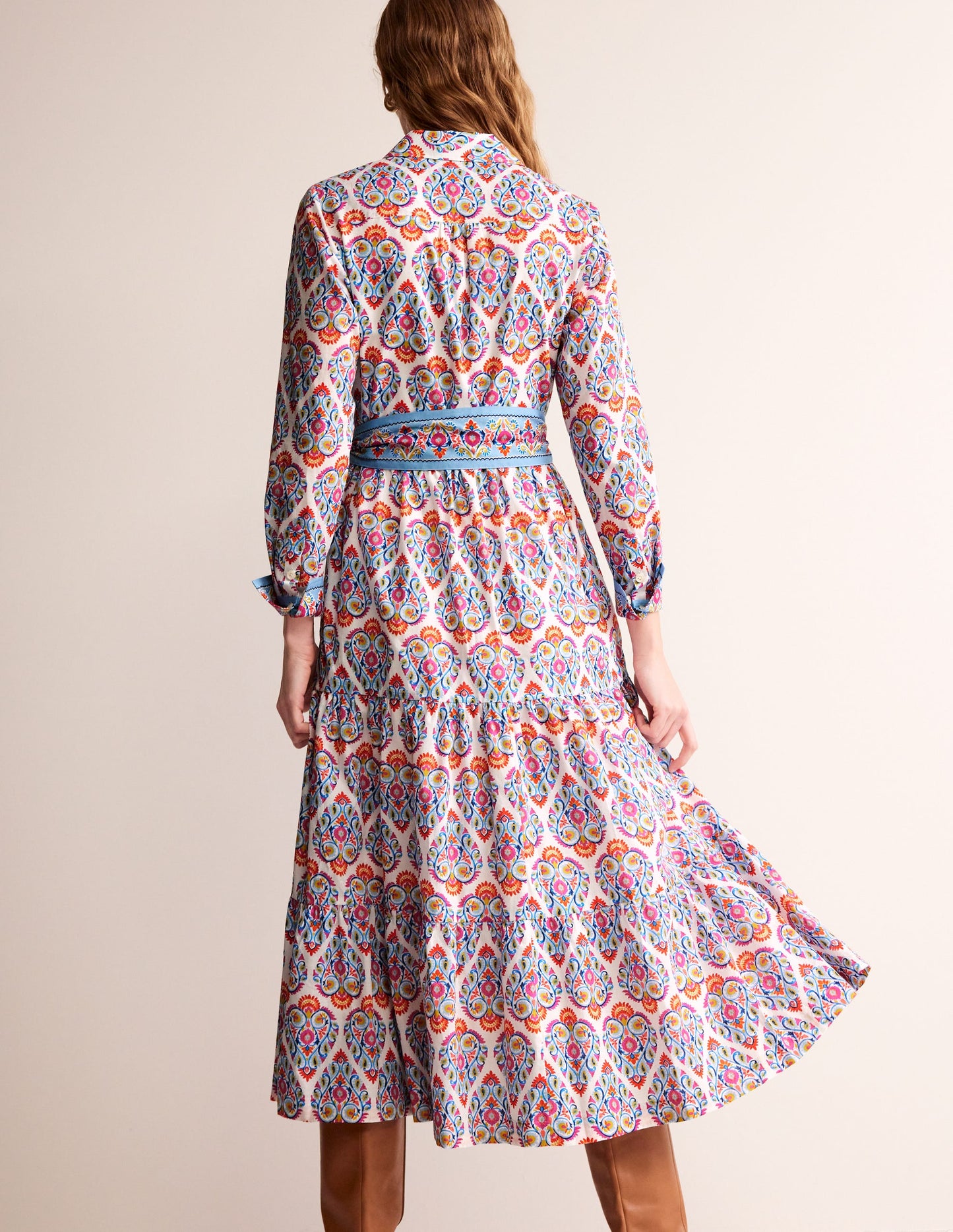 Flo Midi-Hemdblusenkleid aus Baumwolle-Hellblau, Flora-Stempel