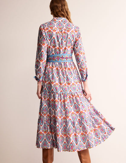 Flo Midi-Hemdblusenkleid aus Baumwolle-Hellblau, Flora-Stempel-3