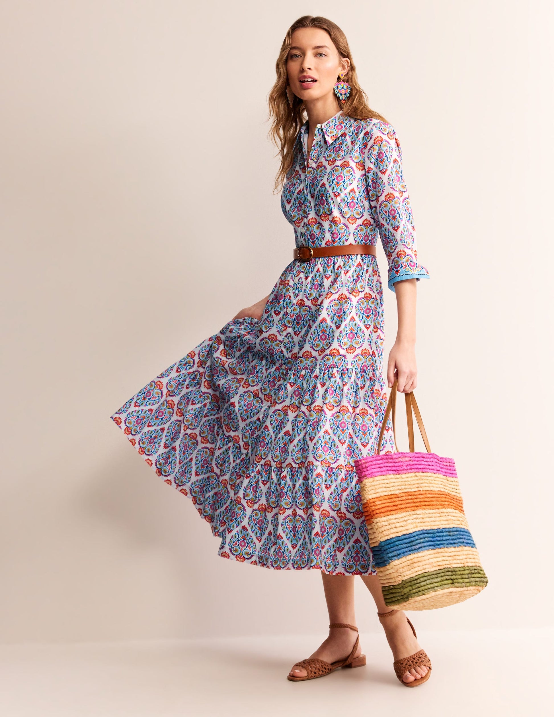 Flo Midi-Hemdblusenkleid aus Baumwolle-Hellblau, Flora-Stempel-5