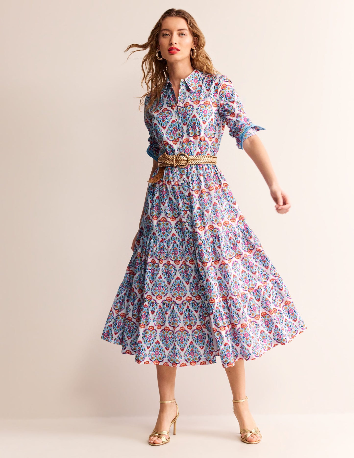 Flo Midi-Hemdblusenkleid aus Baumwolle-Hellblau, Flora-Stempel