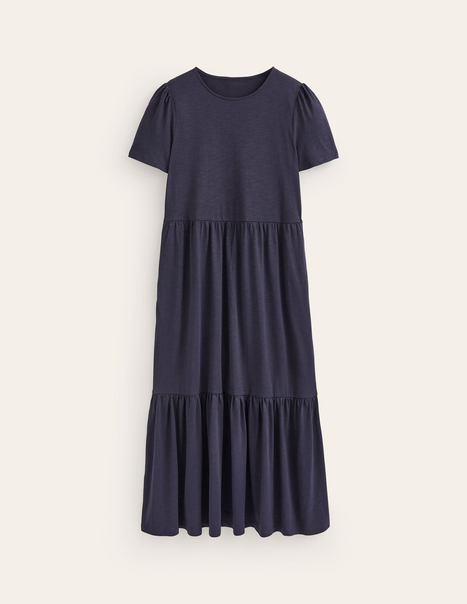 Emma Gestuftes Jersey-Midikleid-Marineblau-5