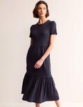 Emma Gestuftes Jersey-Midikleid-Marineblau