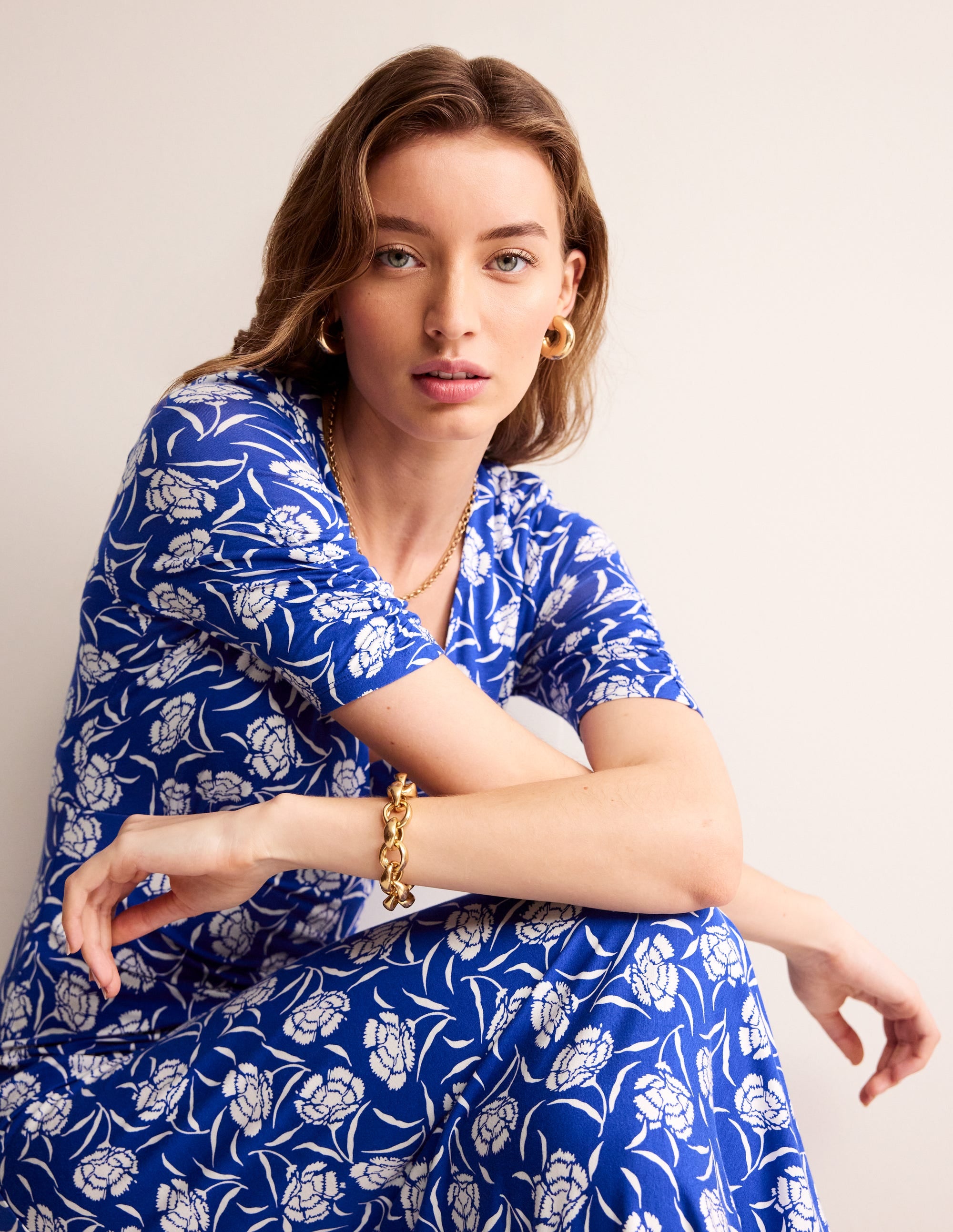 Rebecca Midi-Teekleid aus Jersey-Surf The Web, Pfingstrose - Image 1