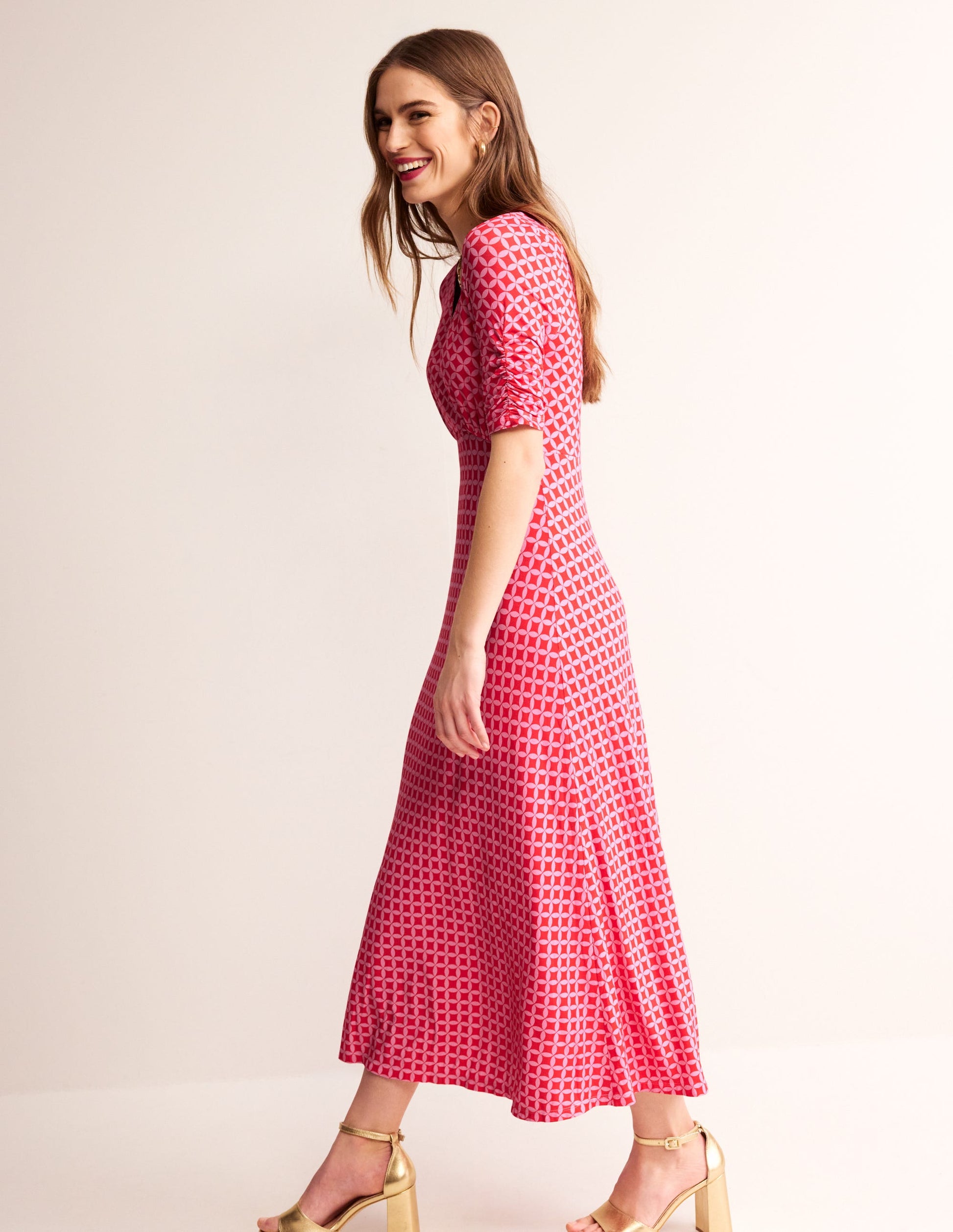 Rebecca Jersey Midi Tea Dress-Flame Scarlet, Diamond Terrace-1