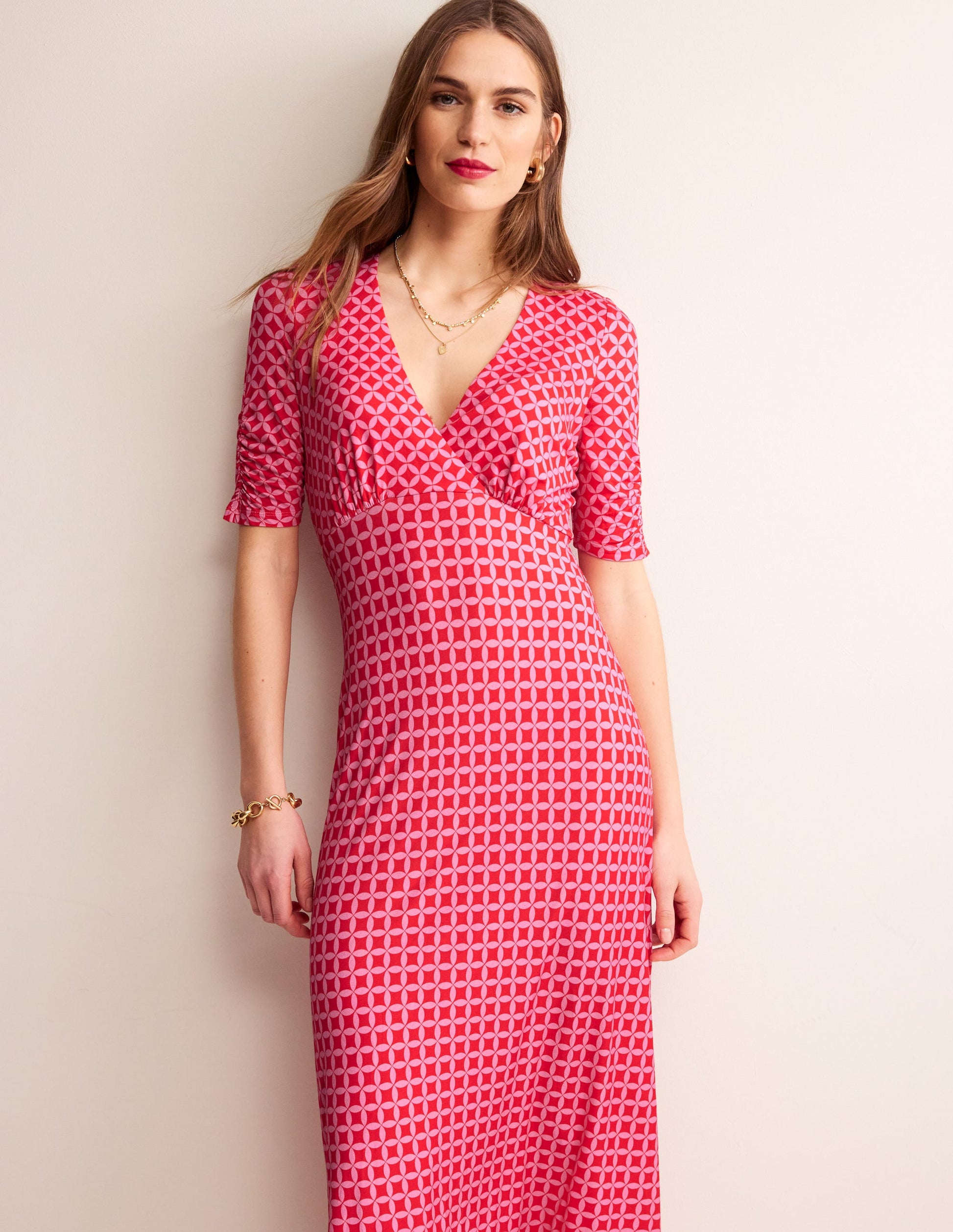 Rebecca Jersey Midi Tea Dress-Flame Scarlet, Diamond Terrace-2