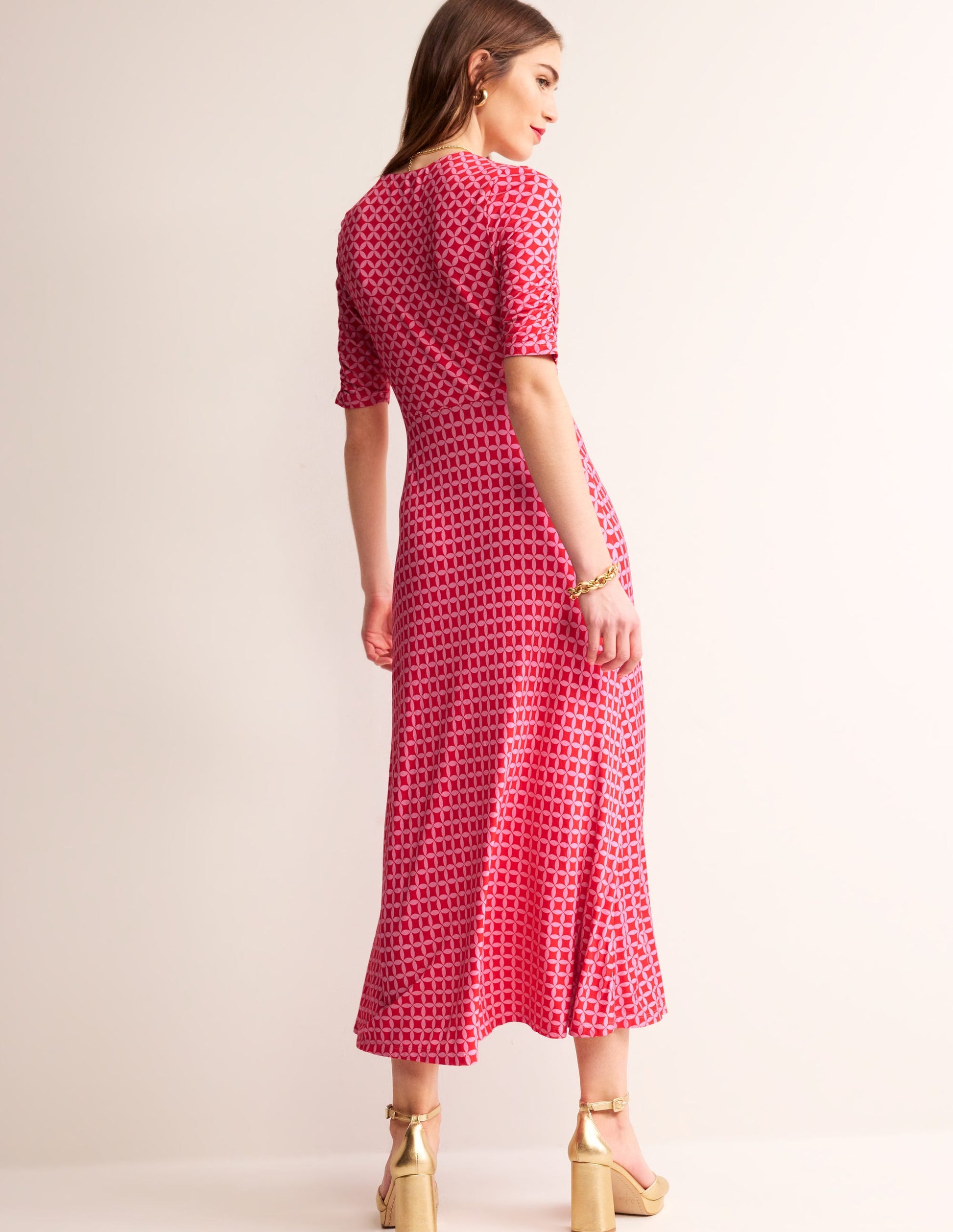 Rebecca Jersey Midi Tea Dress-Flame Scarlet, Diamond Terrace-4