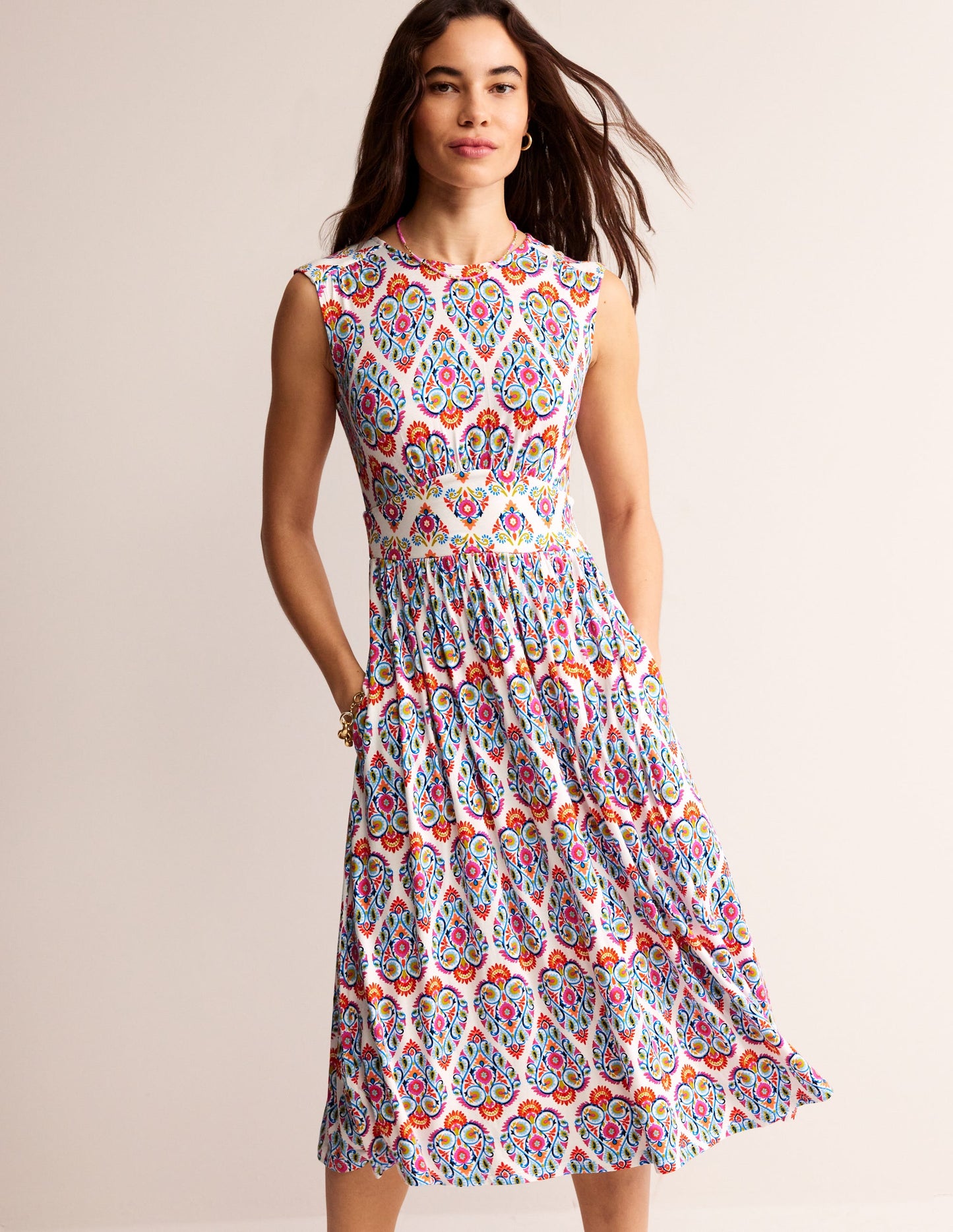 Thea Sleeveless Midi Dress-Multi, Flora Stamp