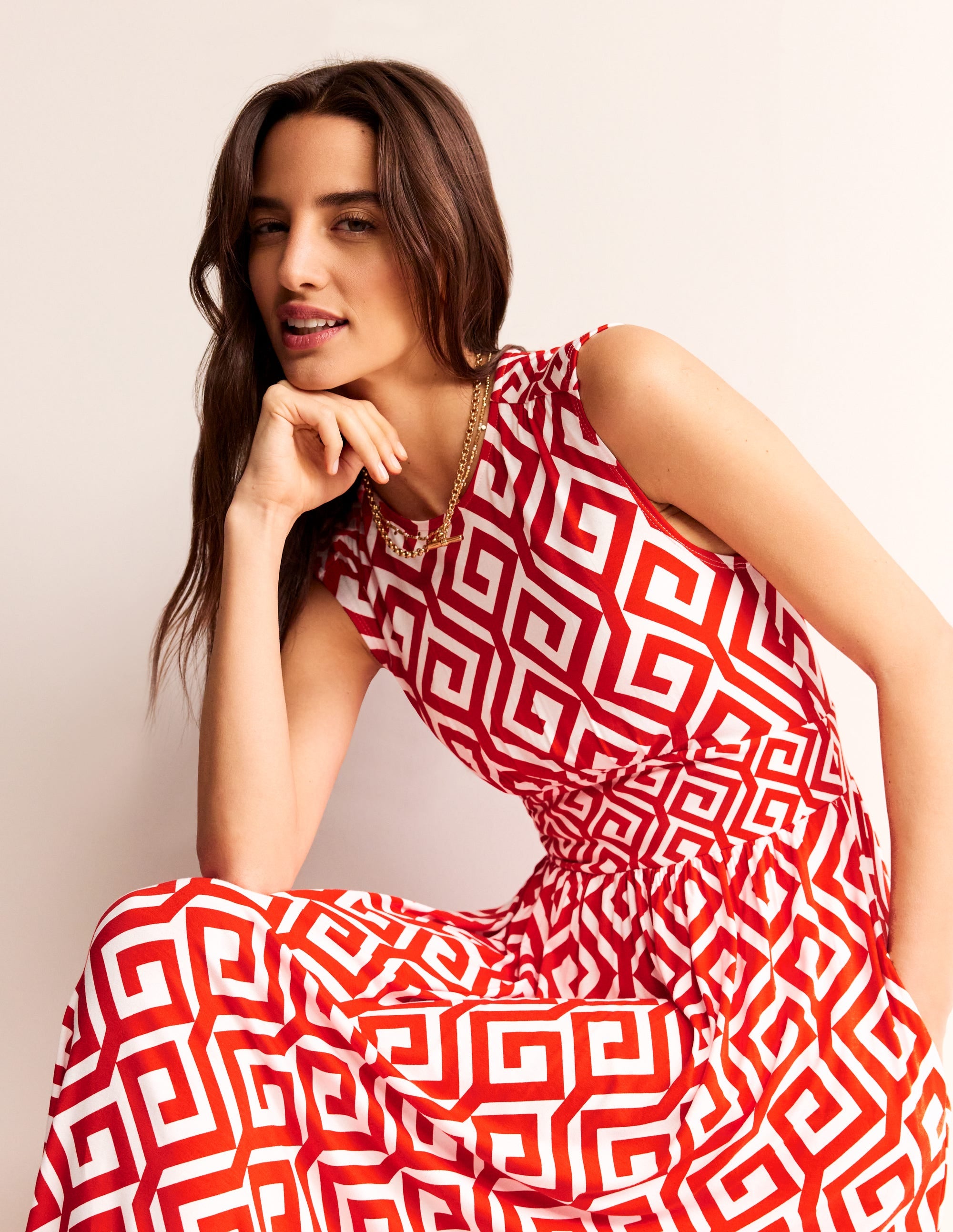 Robe midi Thea sans manches-Flamme écarlate, labyrinthe - Image 1
