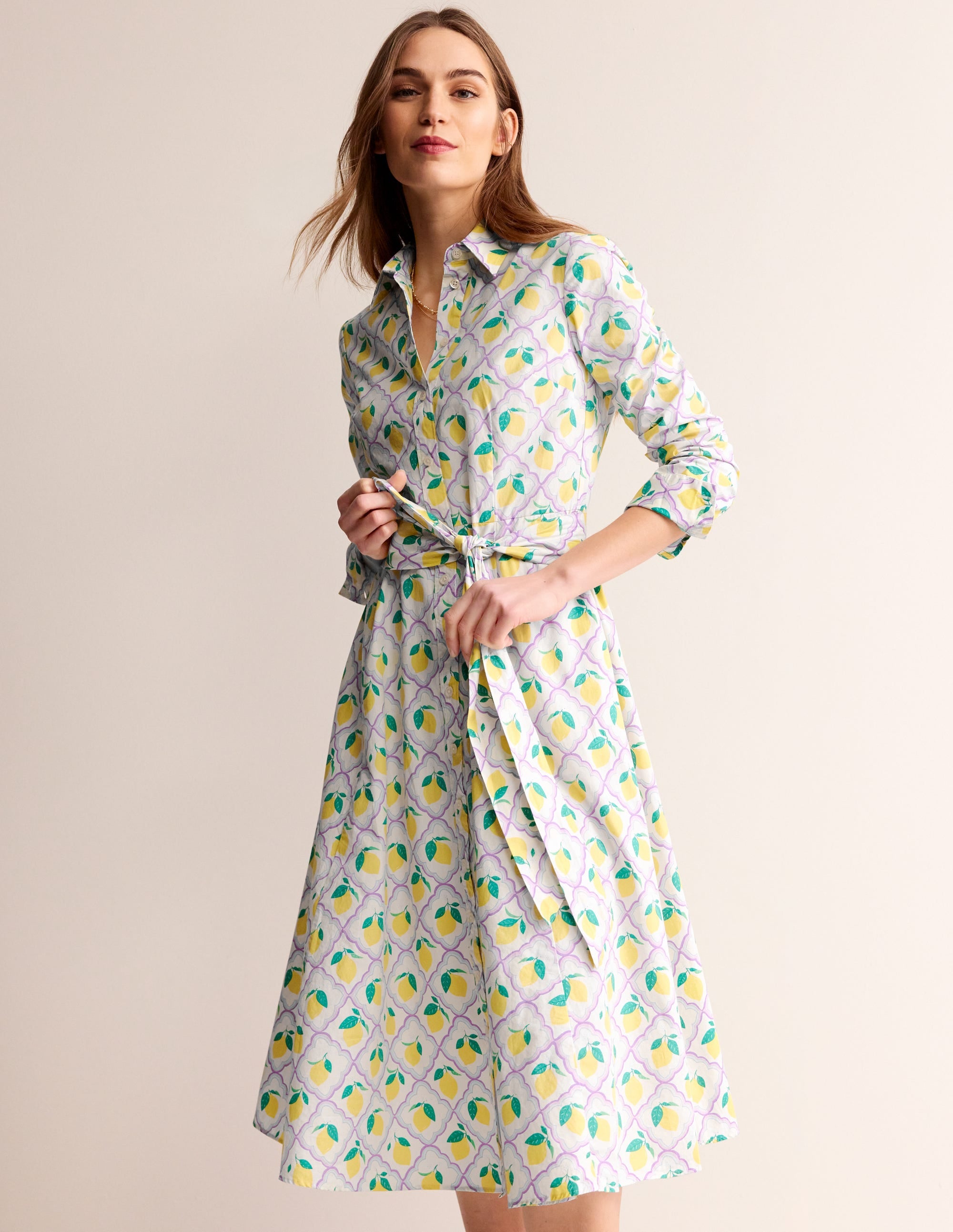 Amy Midi-Hemdblusenkleid aus Baumwolle-Lavendel, Zitronenhain - Image 2