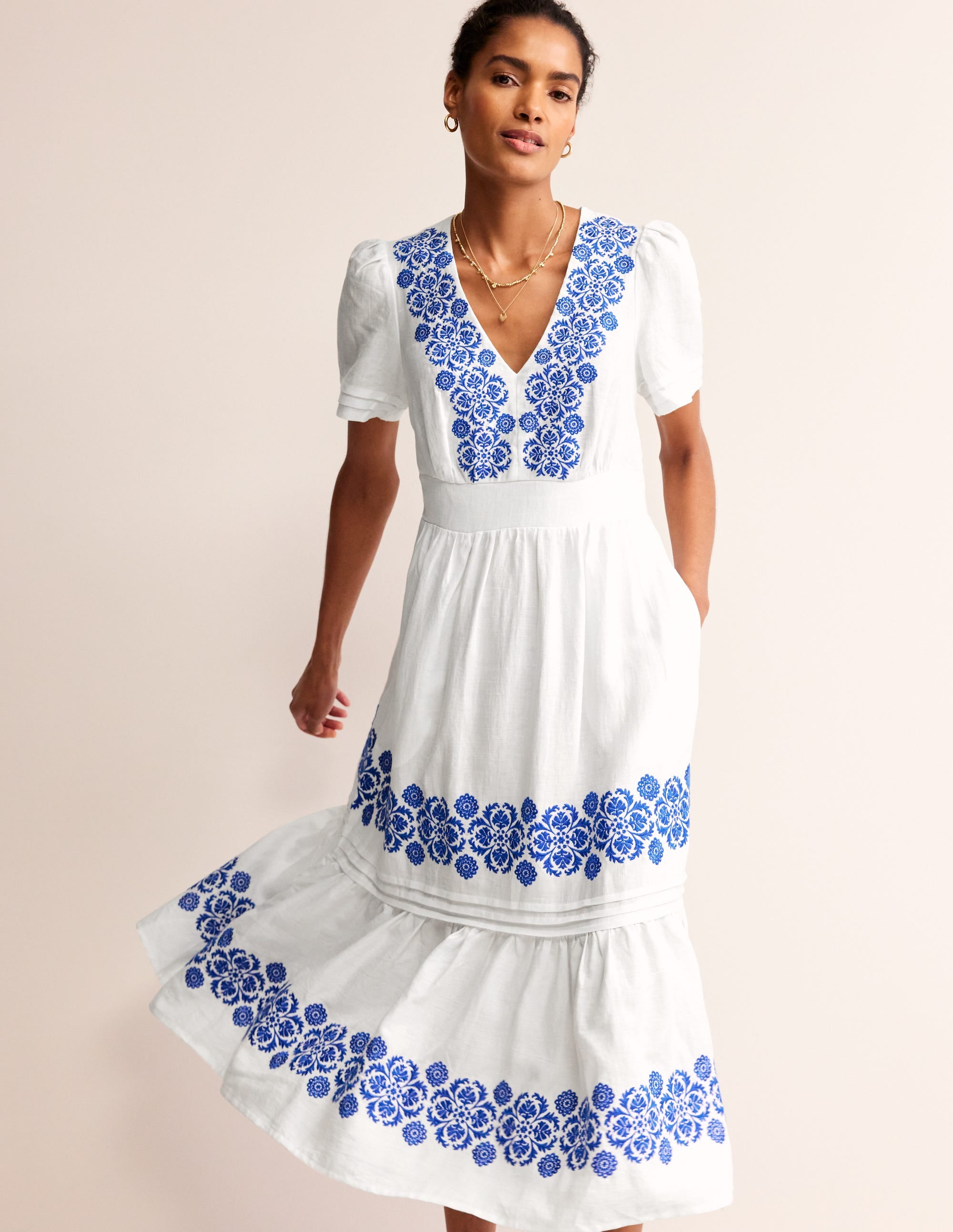 Eve Midikleid aus Leinen-Weiß - Image 1