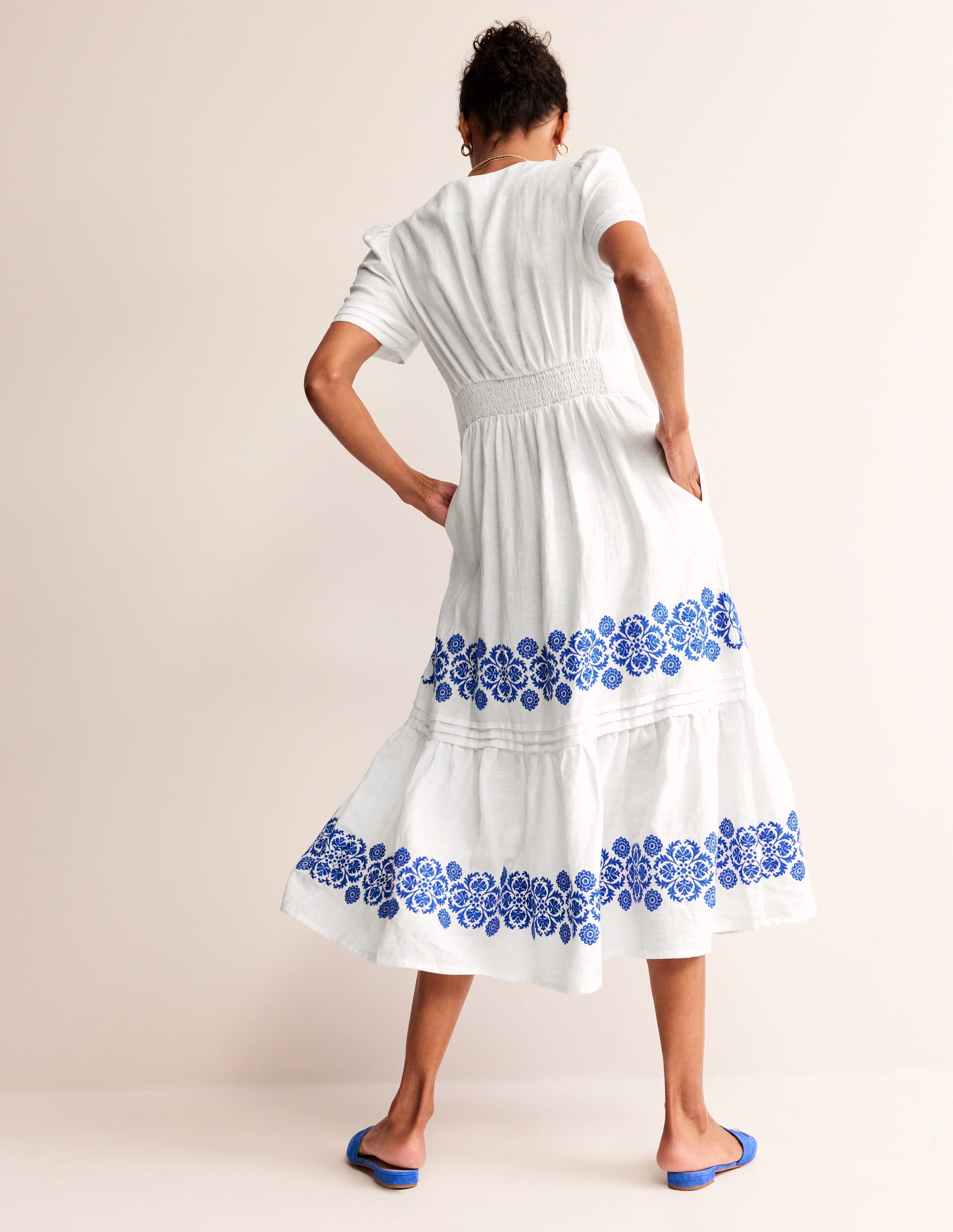 Eve Midikleid aus Leinen-Weiß-3