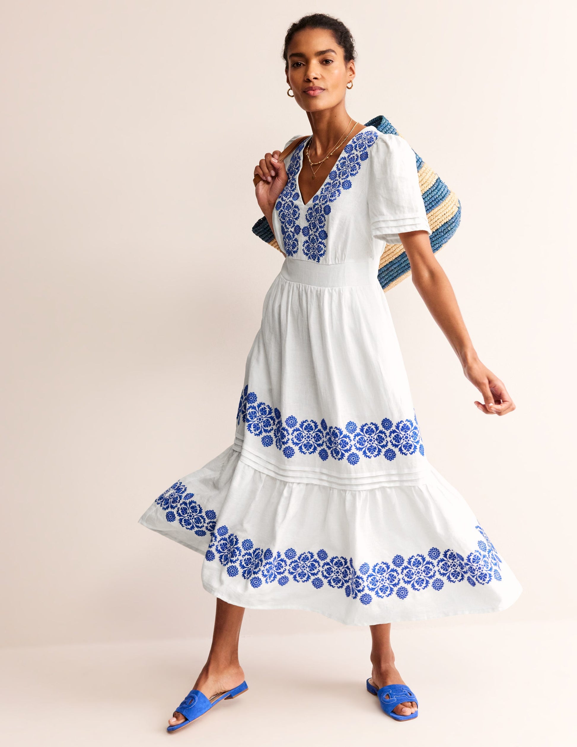 Eve Midikleid aus Leinen-Weiß-4