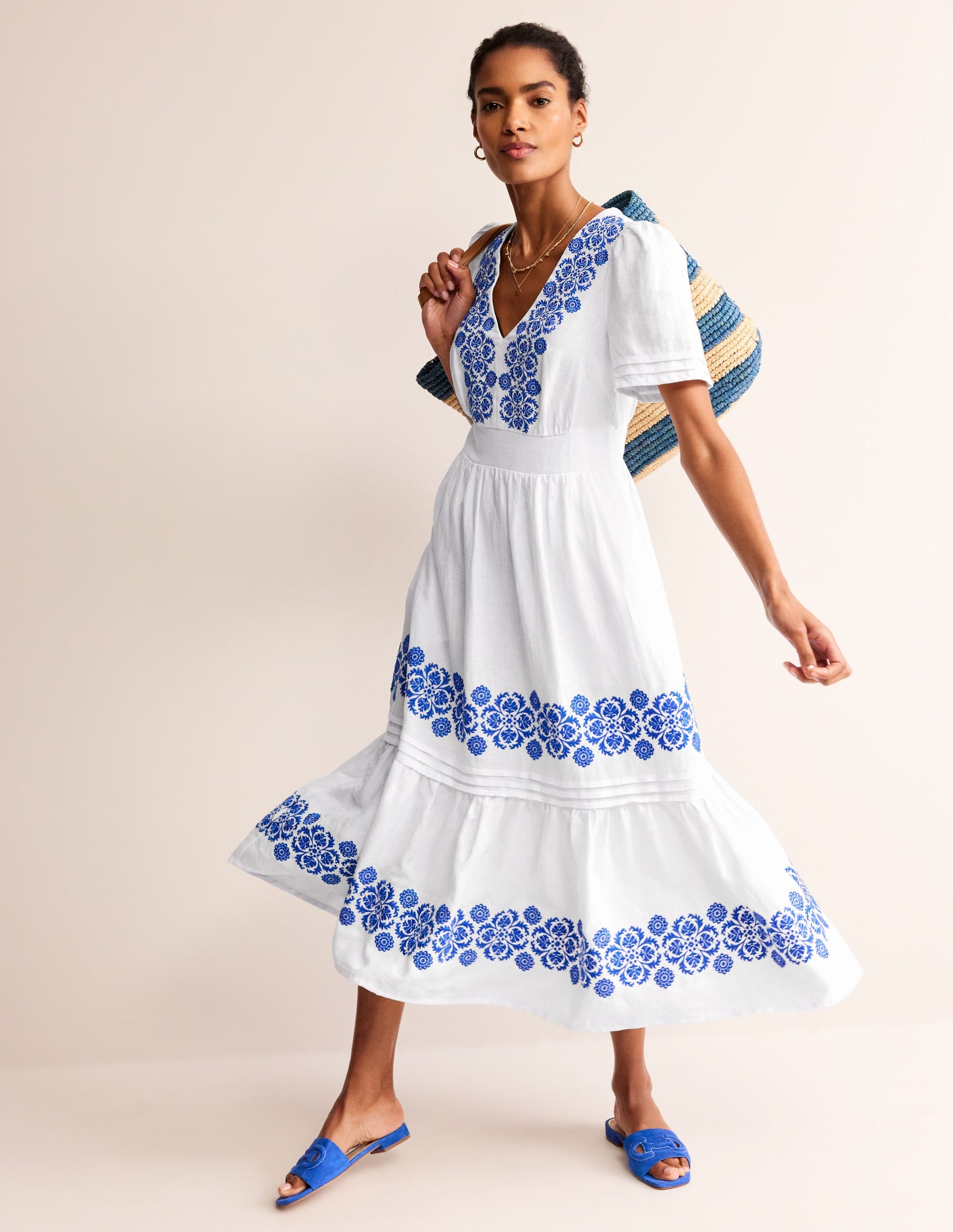 Eve Midikleid aus Leinen-Weiß-6