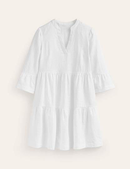 Sophia Linen Short Dress-White