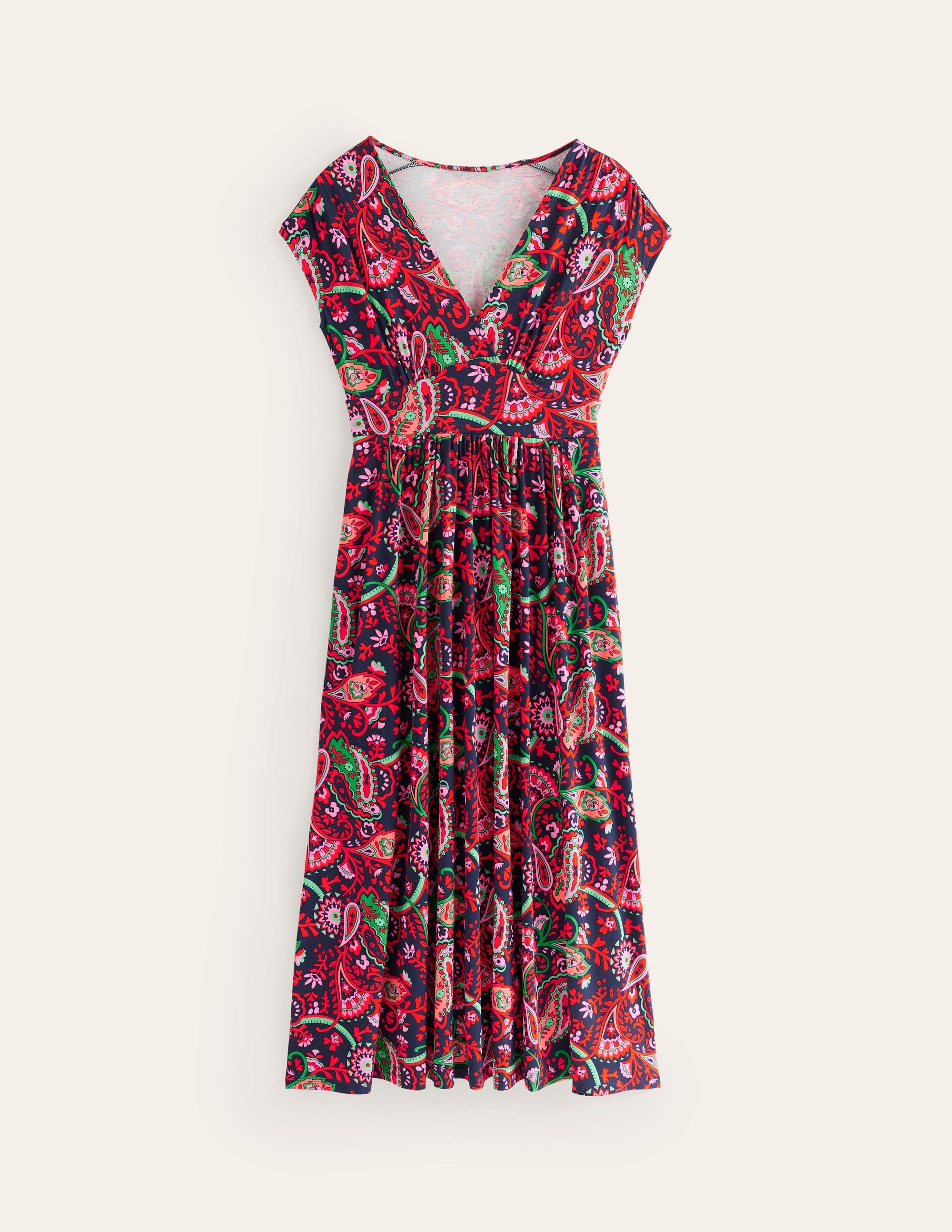 Robe portefeuille longue Vanessa en jersey-Bleu marine foncé, motif Fantastical - Image 6