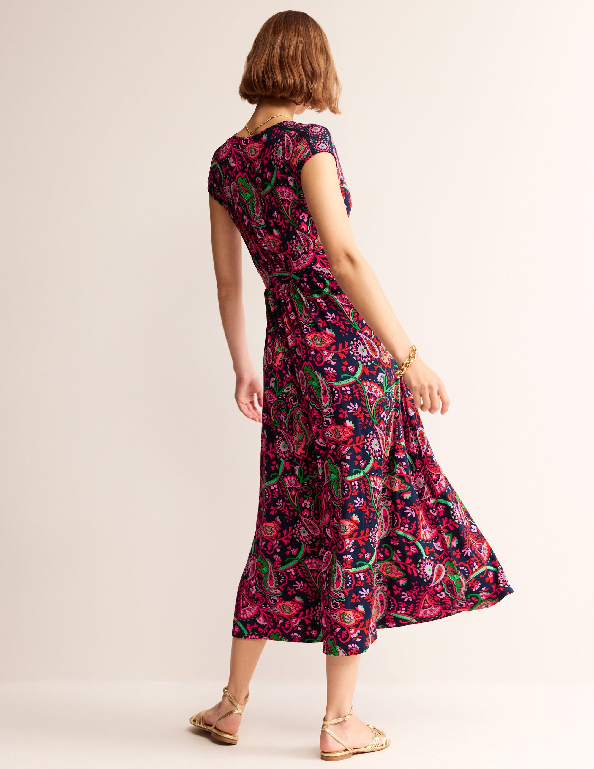 Robe portefeuille longue Vanessa en jersey-Bleu marine foncé, motif Fantastical - Image 4