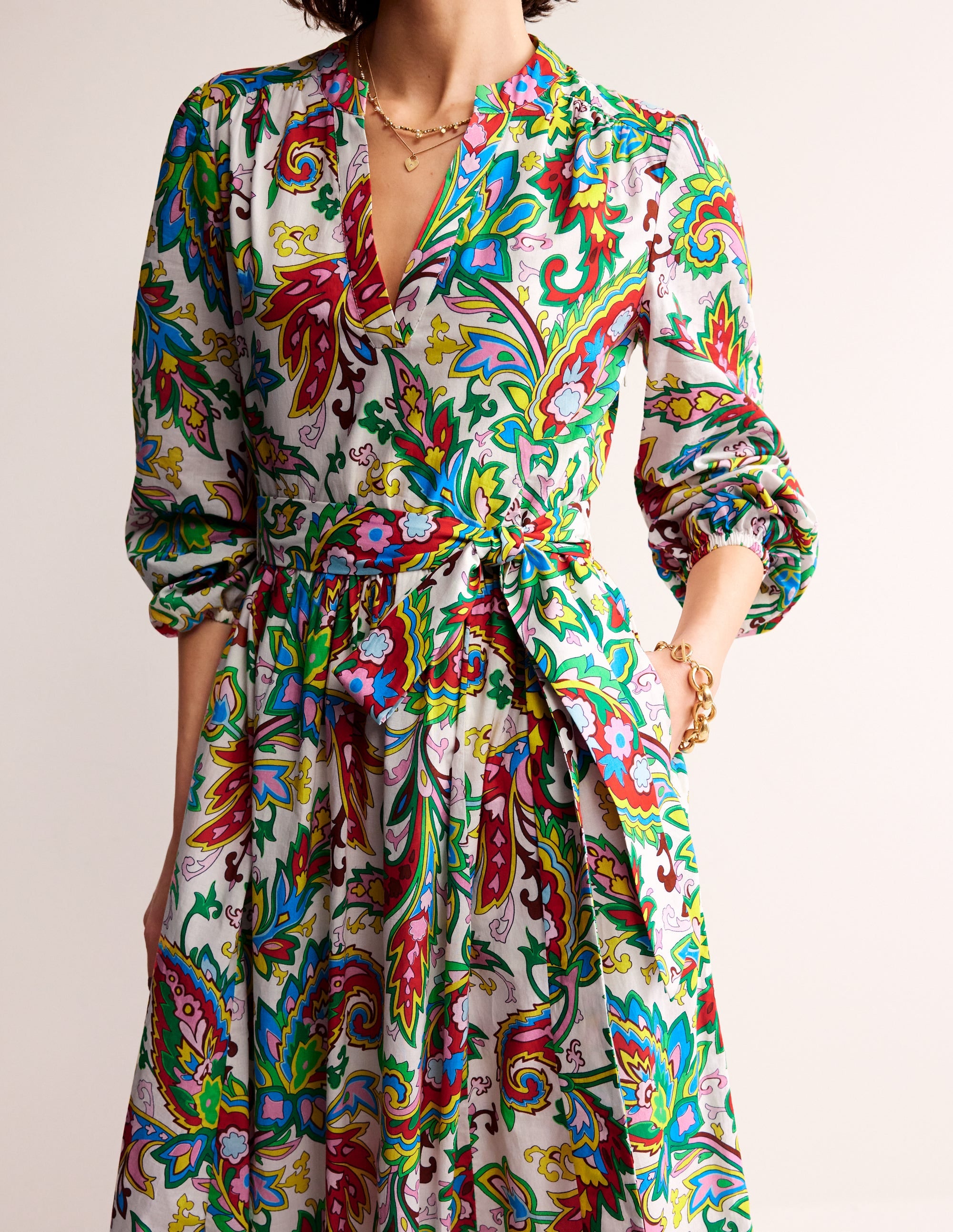 Jen Baumwoll-Midikleid-Naturweiß, Paisley Azurblau Medium - Image 2