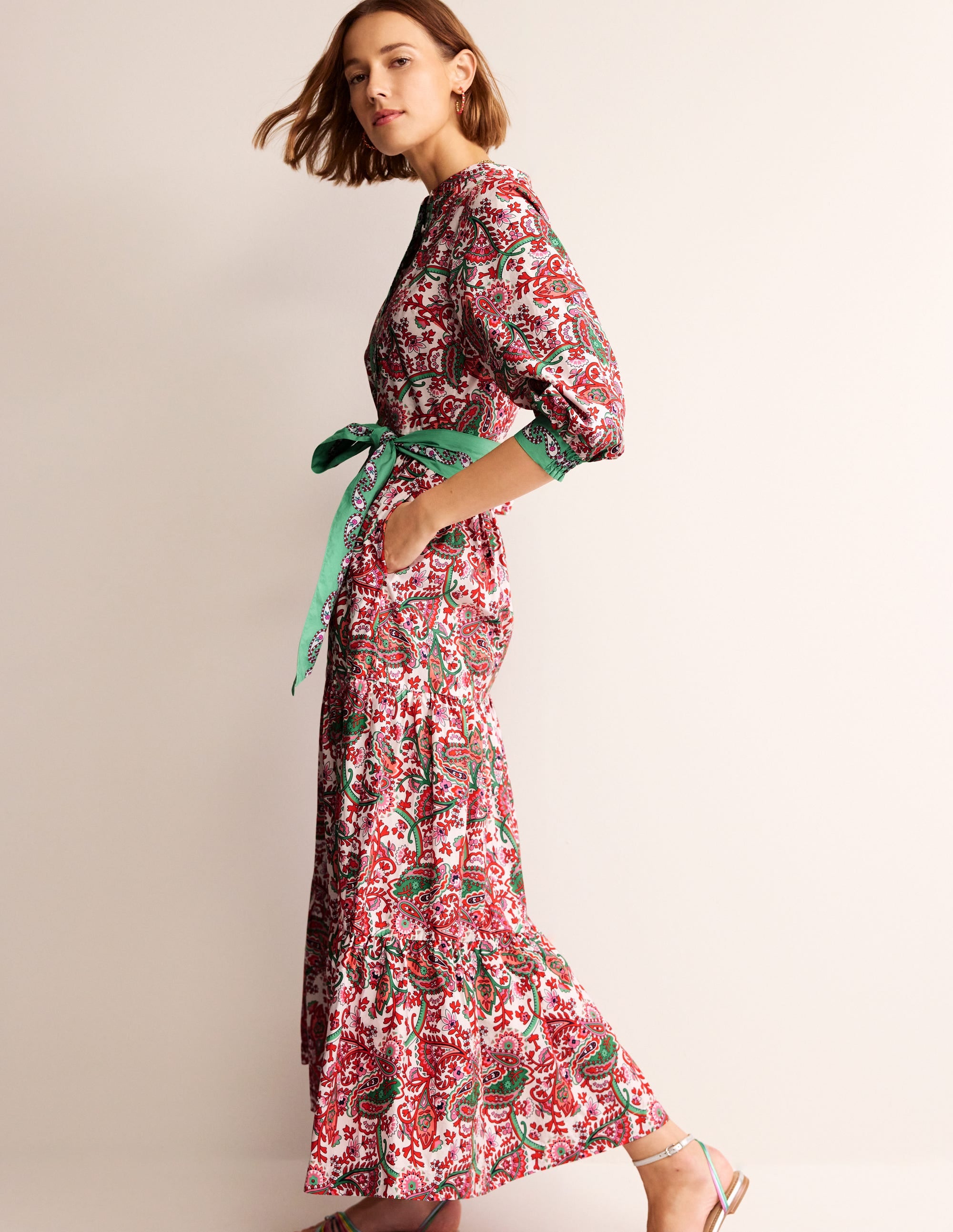 Robe longue Alba volantée en coton-Multi, motif Fantastical - Image 1