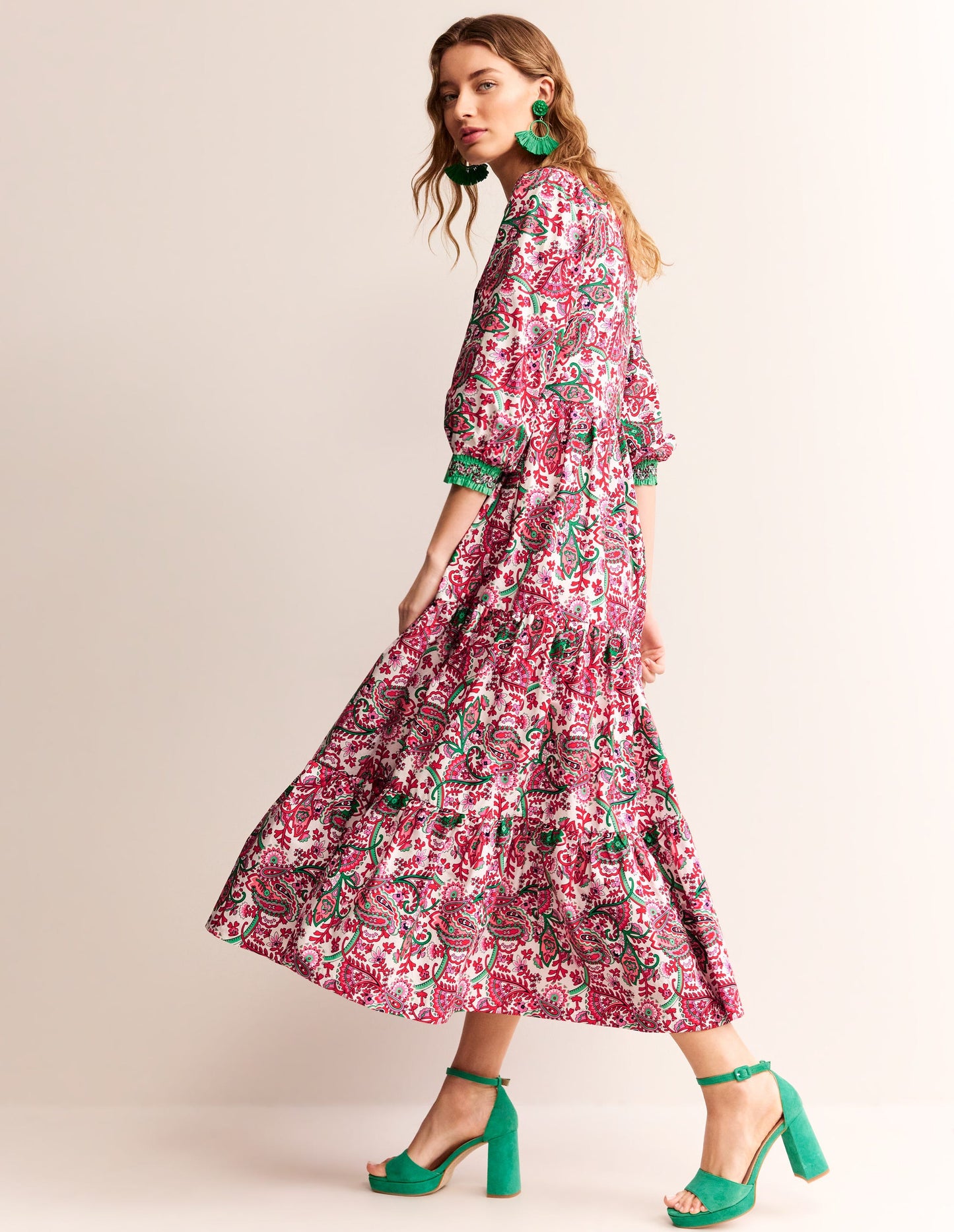 Robe longue Alba volantée en coton-Multi, motif Fantastical