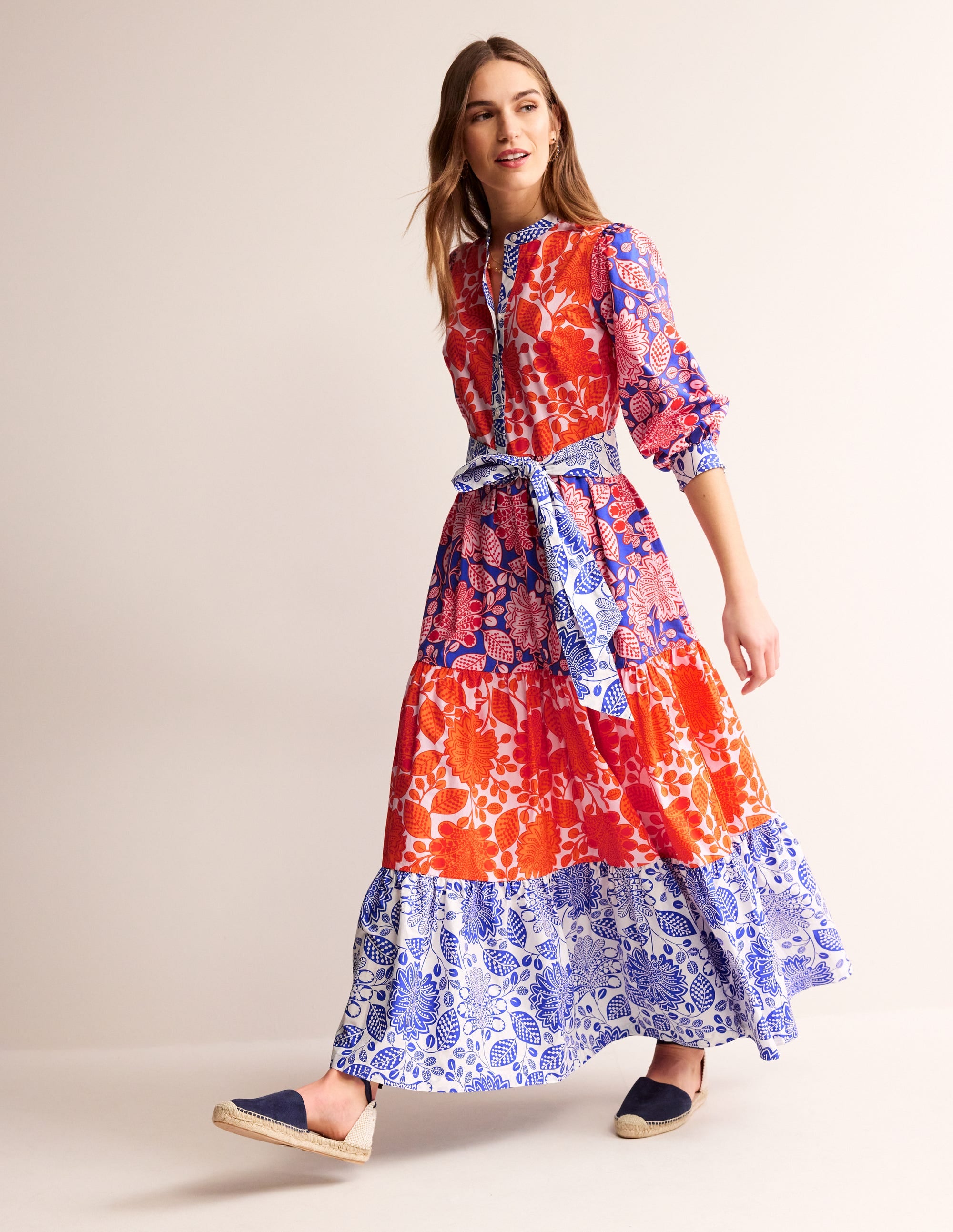 Robe longue Alba volantée en coton-Orange pétard, motif Gardenia Swirl - Image 2