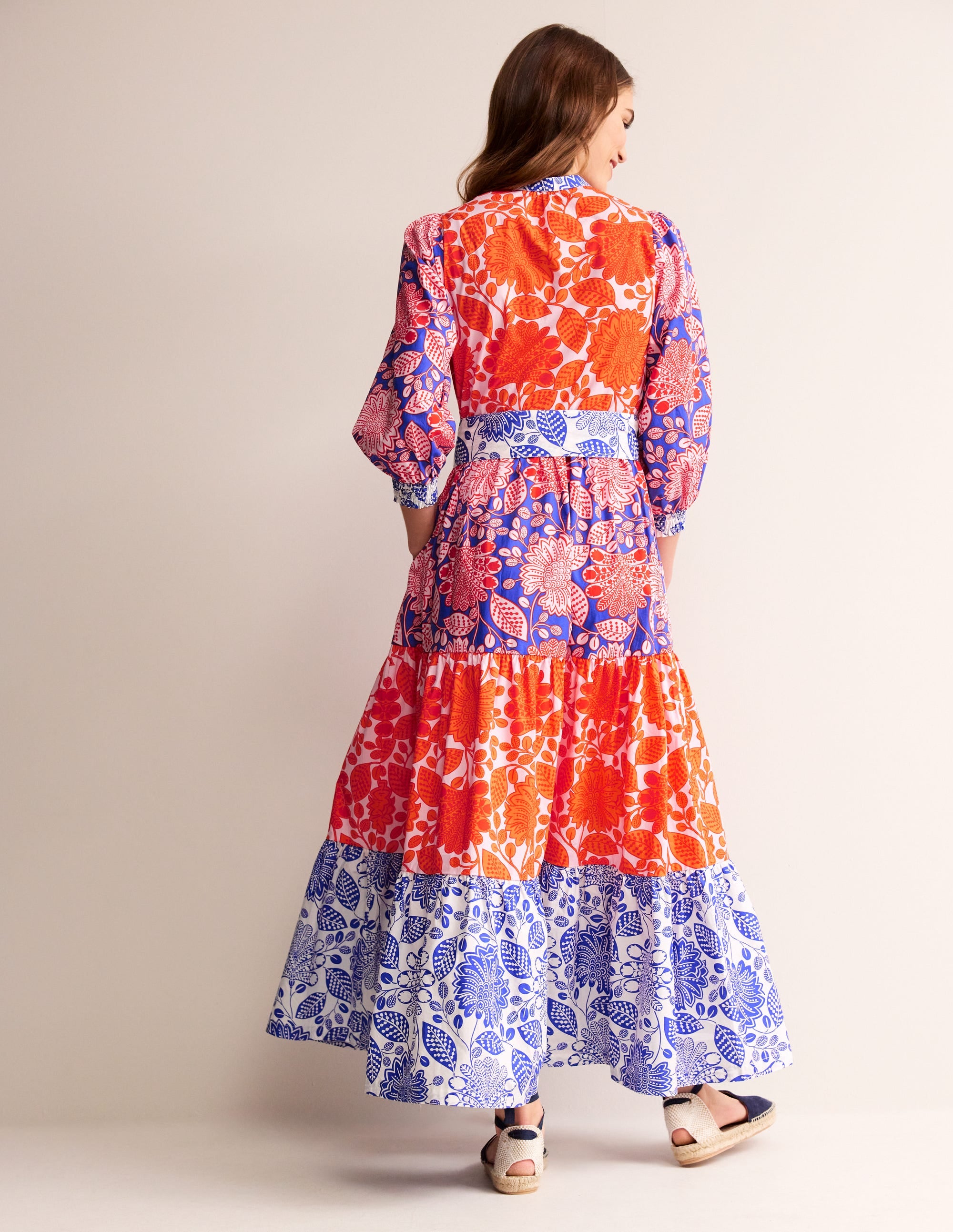 Robe longue Alba volantée en coton-Orange pétard, motif Gardenia Swirl - Image 4