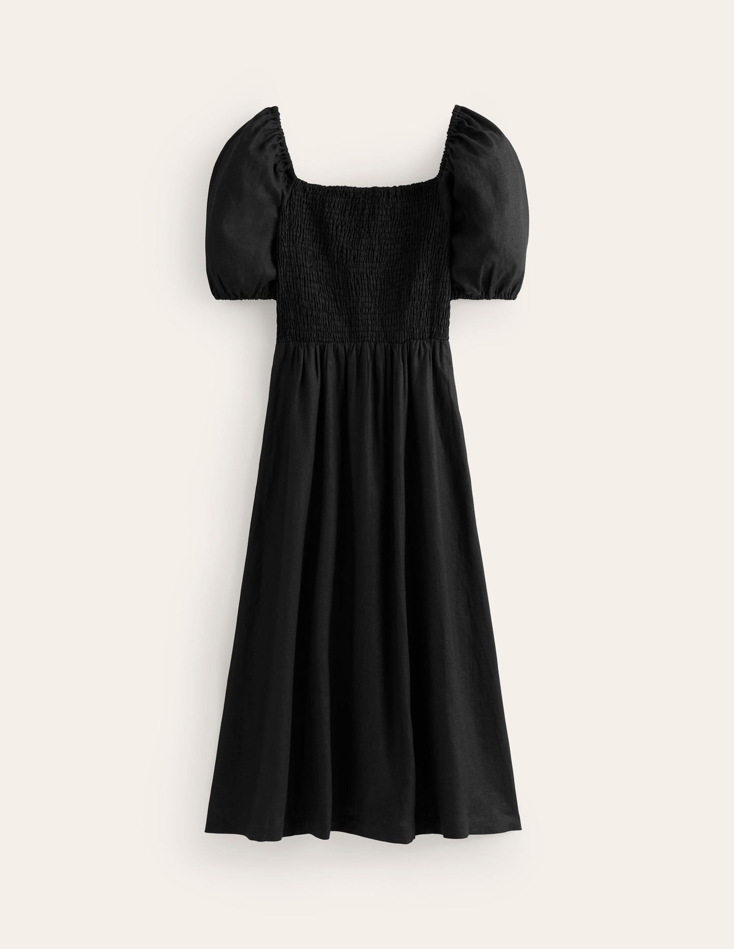 Robe midi Sky en lin à smocks-Noir