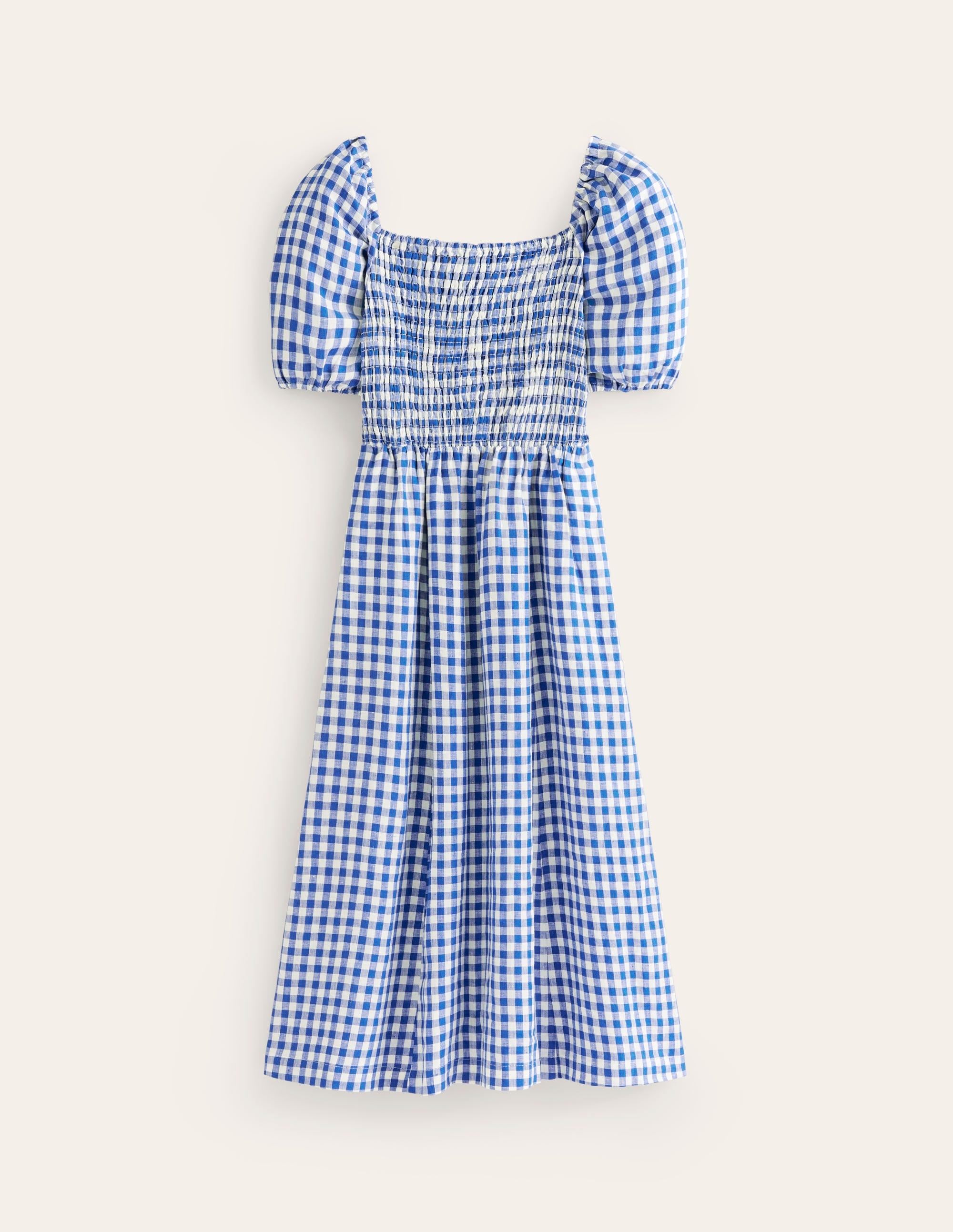 Robe midi Sky en lin à smocks-Vichy Bleu - Image 6