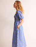Robe midi Sky en lin à smocks-Vichy Bleu