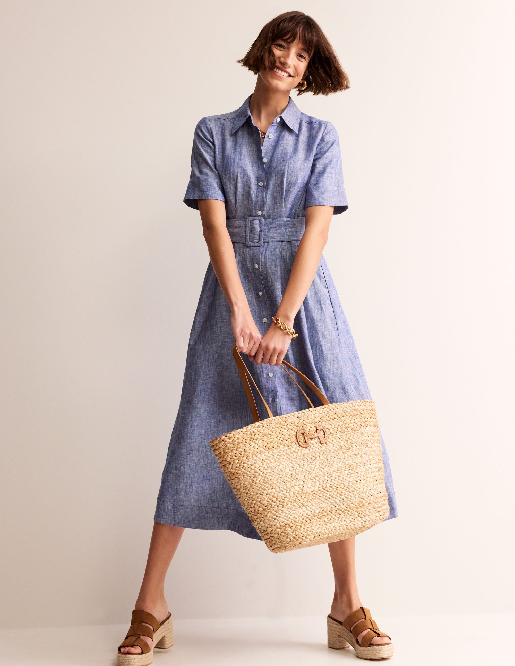 Robe-chemise midi Louise en lin-Chambray bleu authentique - Image 2