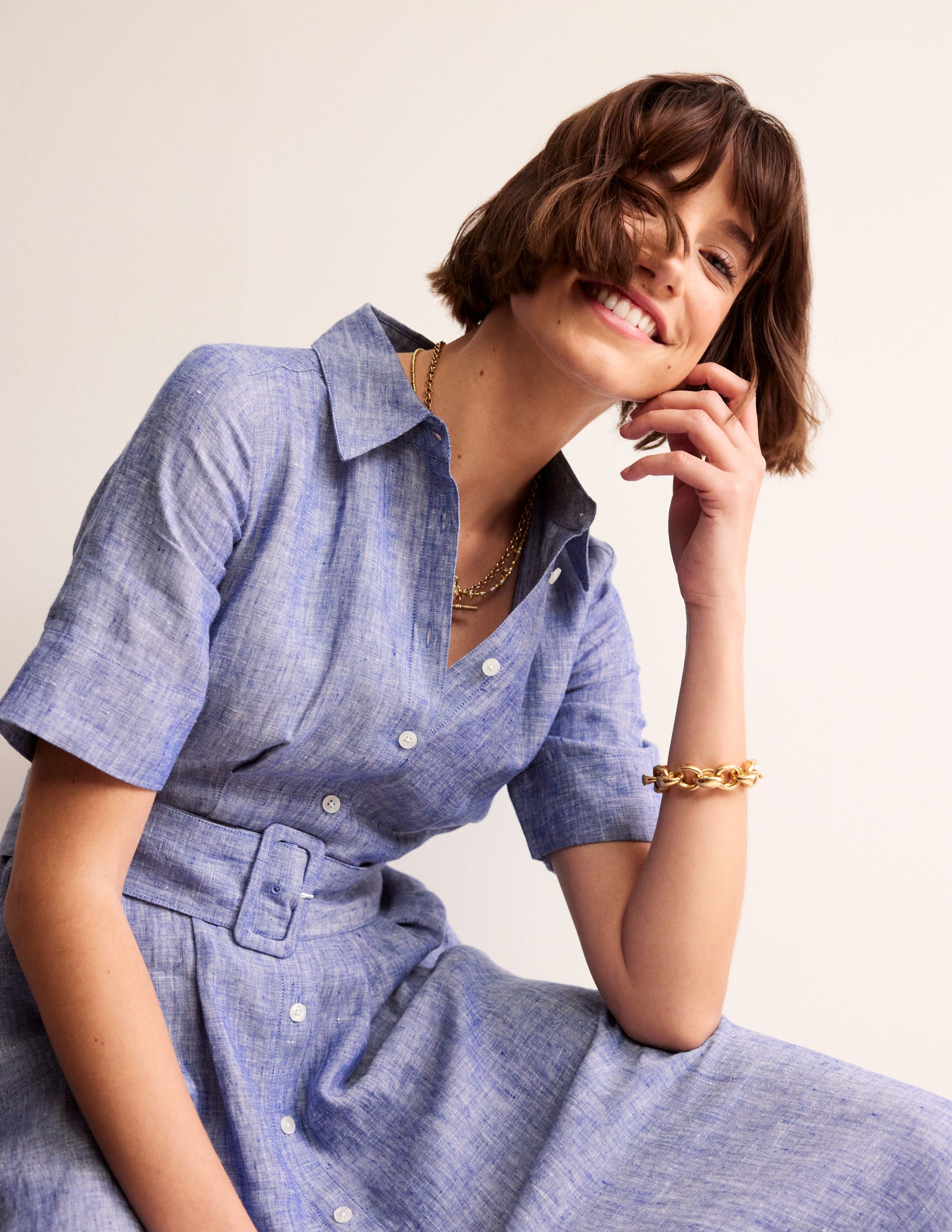 Robe-chemise midi Louise en lin-Chambray bleu authentique - Image 3
